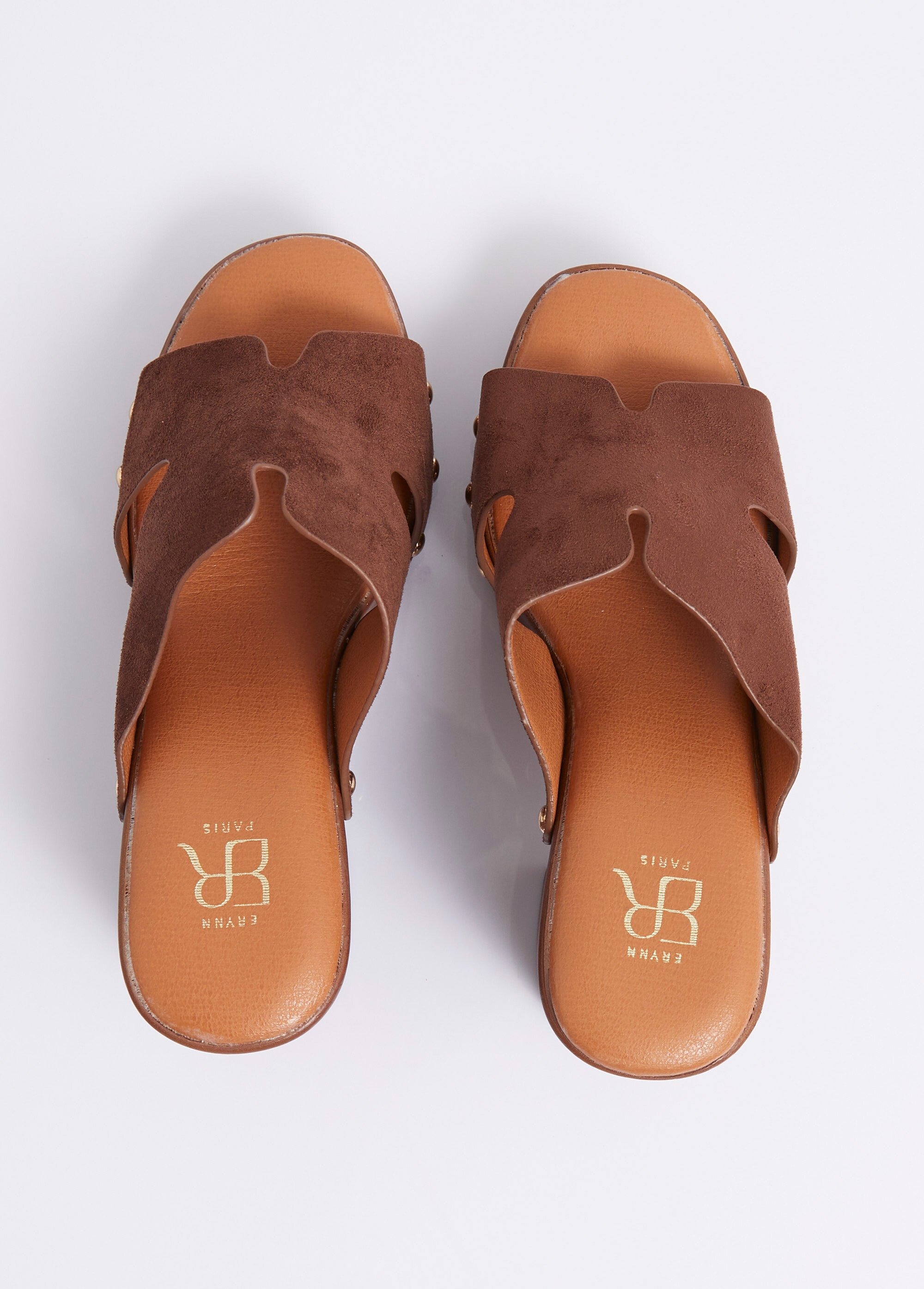 Sabots à talon, dessus suédine cloutés Femme MARON ERYFG-920 OV1