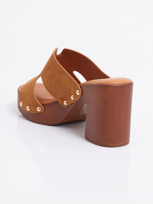 Sabots à talon, dessus suédine cloutés Femme Marron ERYFG-920 DO1