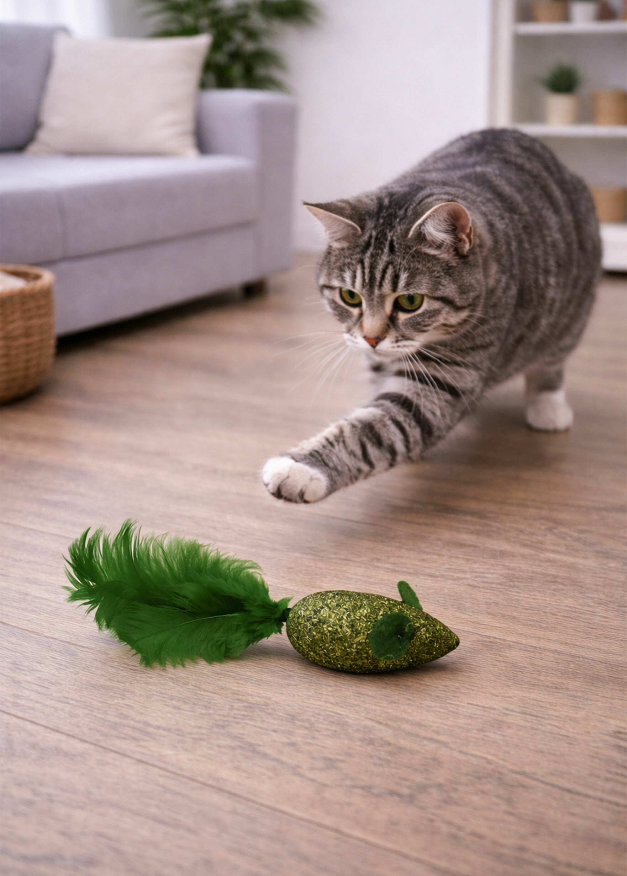 Jouet herbe à chat, avec plume GRIS RIG-00006721EL SI1