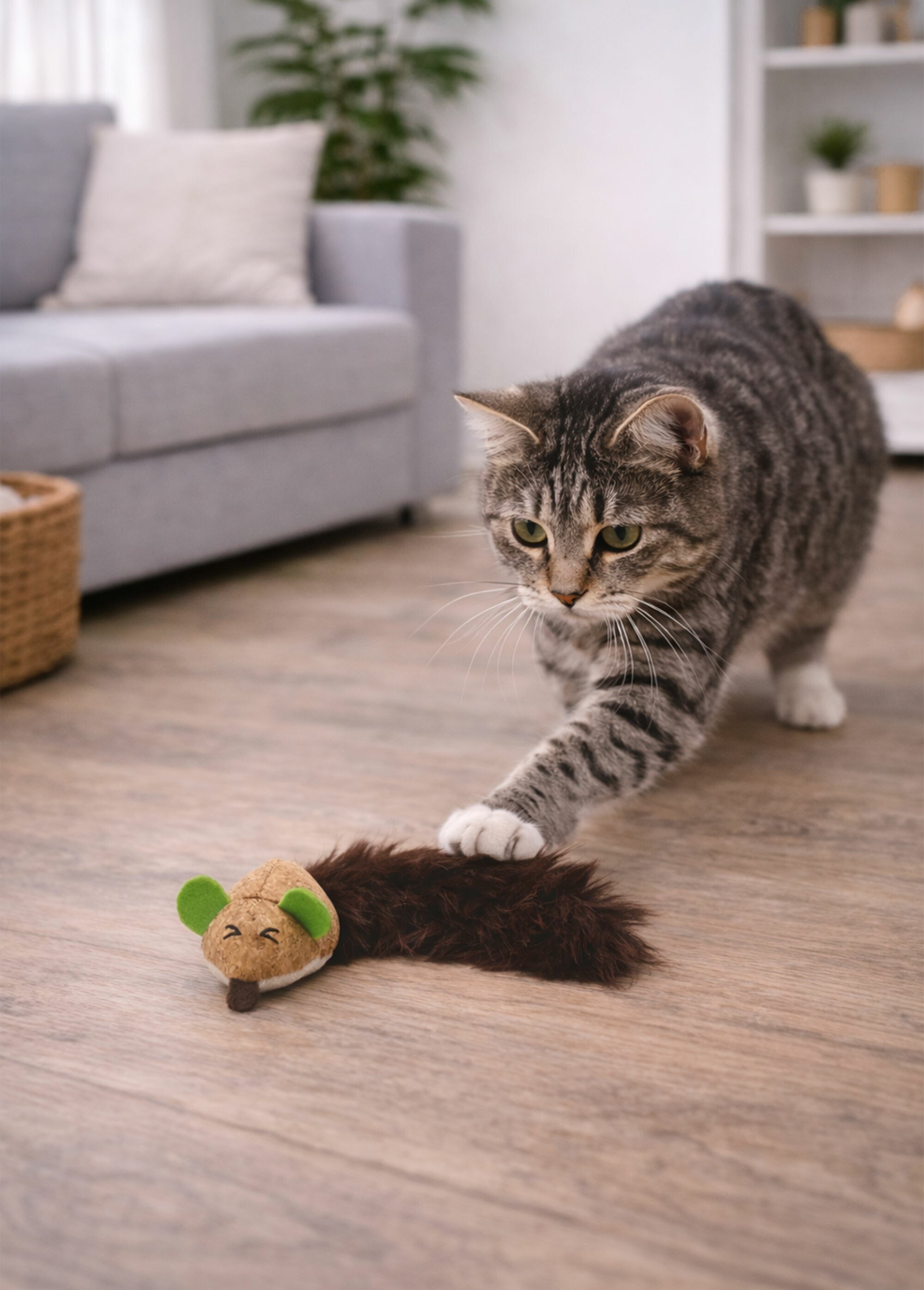 Jouet chat en fourrure, forme souris MARRON RIG-00006477EL SI1