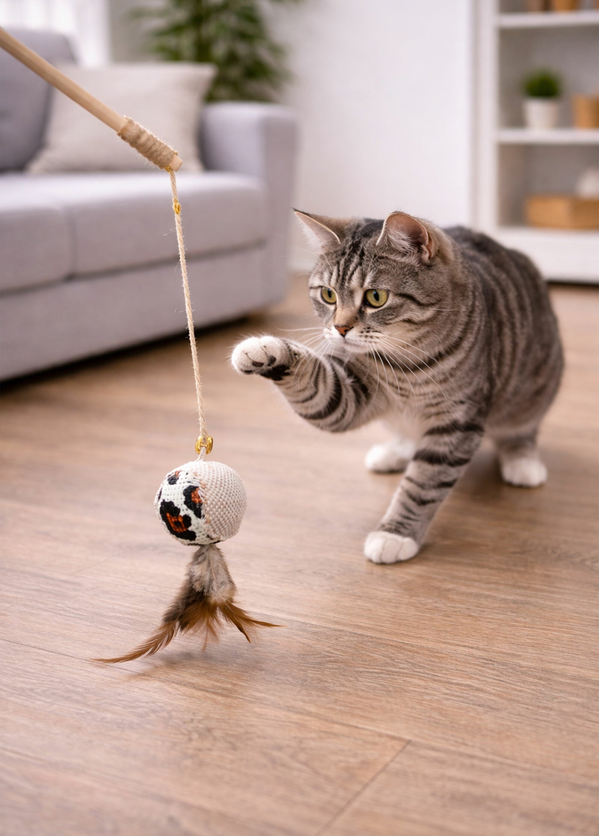 Canne avec balle de jeu tissu, pour chat ASSORTIS RIG-00006007EL SI1