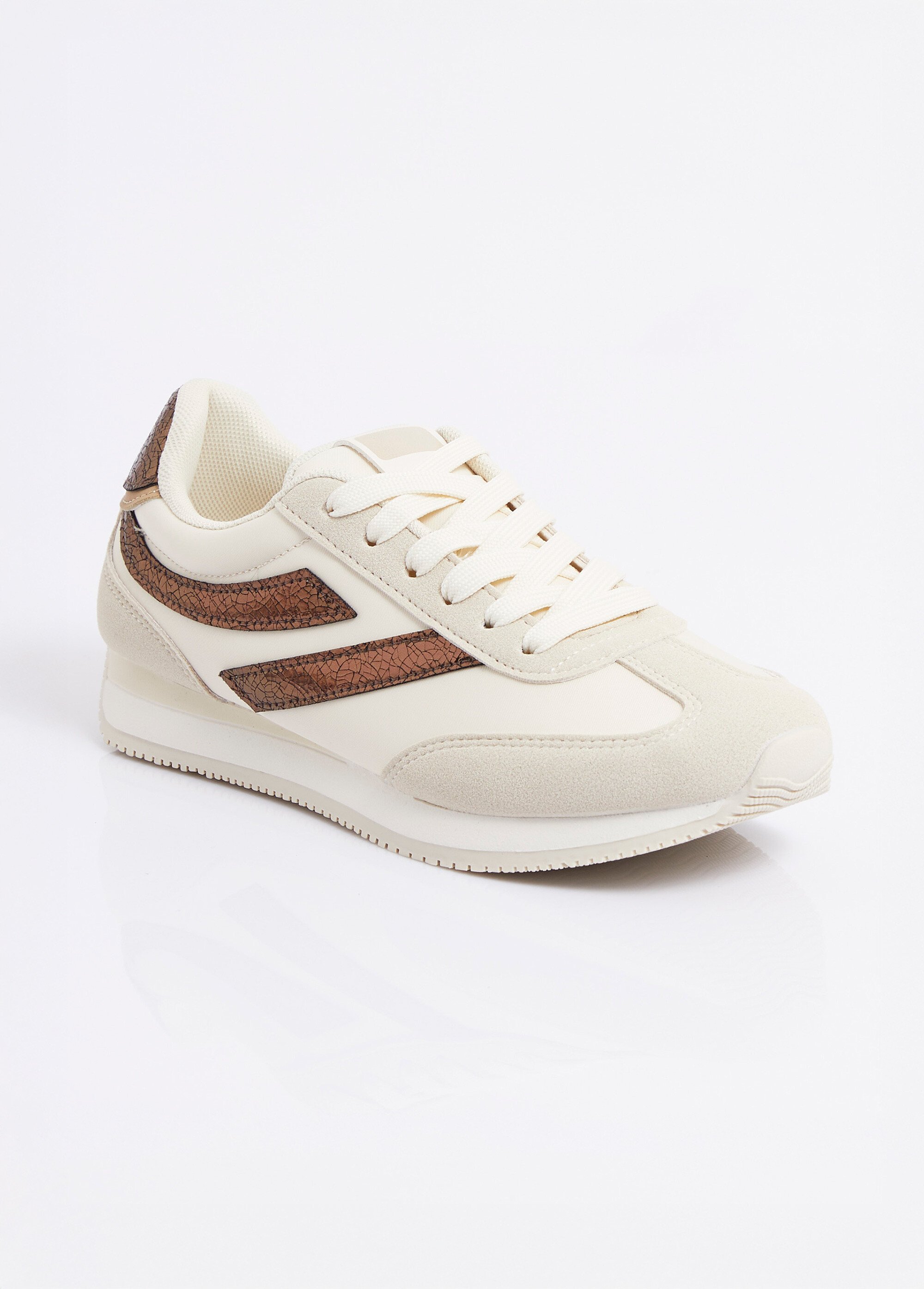 Baskets look sporty + lacets fantaisie Femme Beige ERY9209 FA1