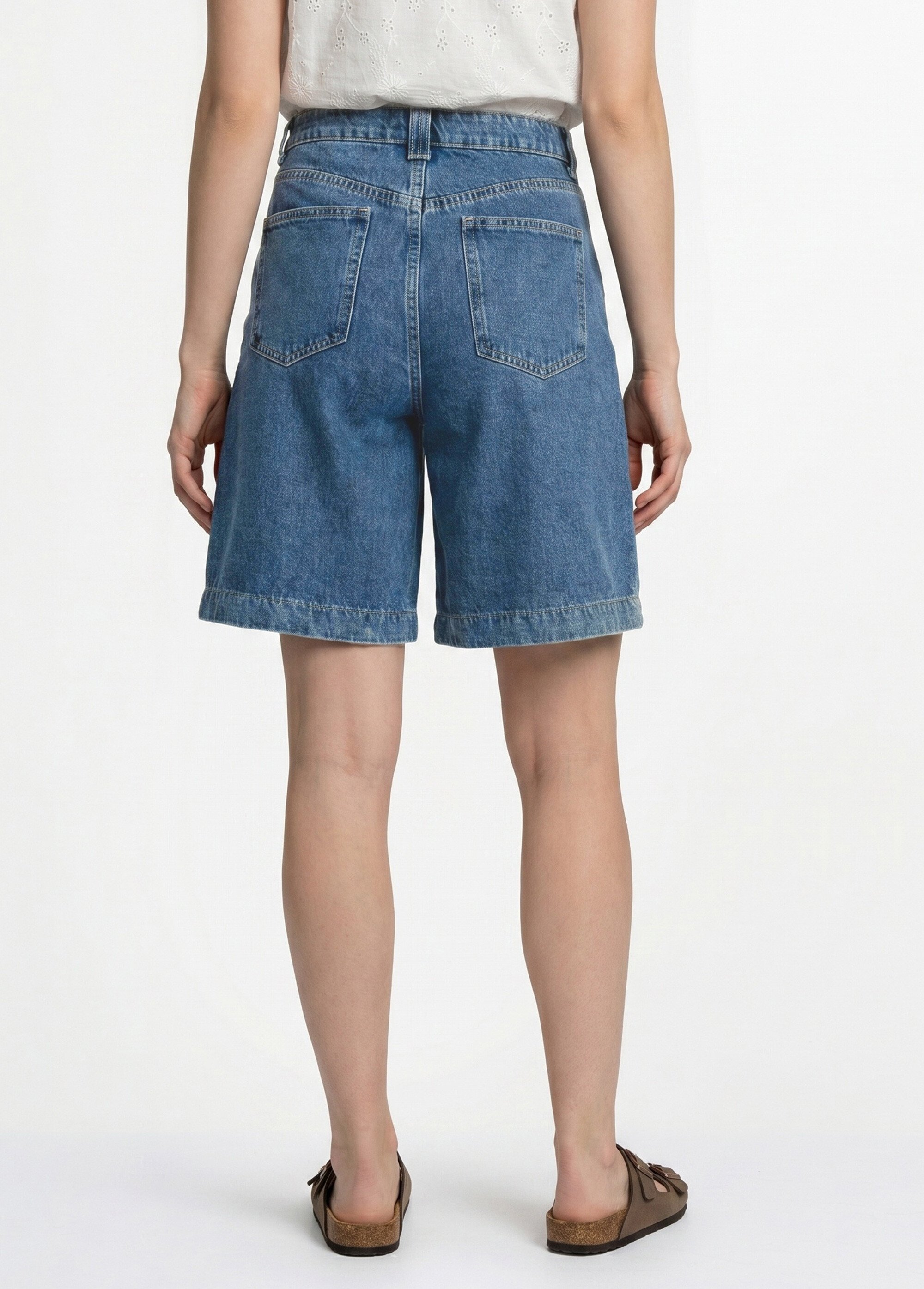 Bermuda femme en denim, coupe trapèze Femme Bleu OR-JD584 DO1