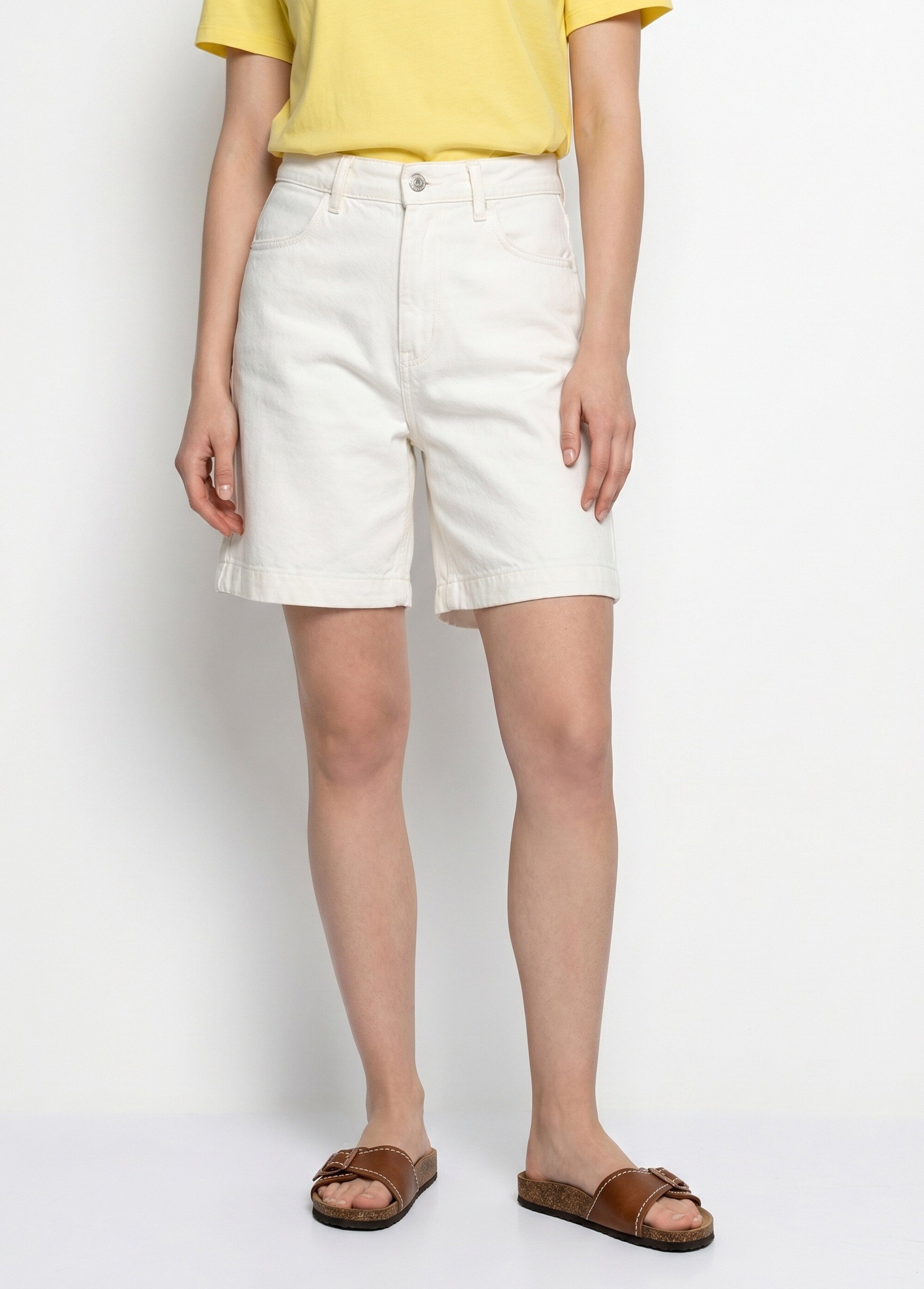 Bermuda femme en denim, coupe trapèze Femme Blanc OR-JD584 FA1