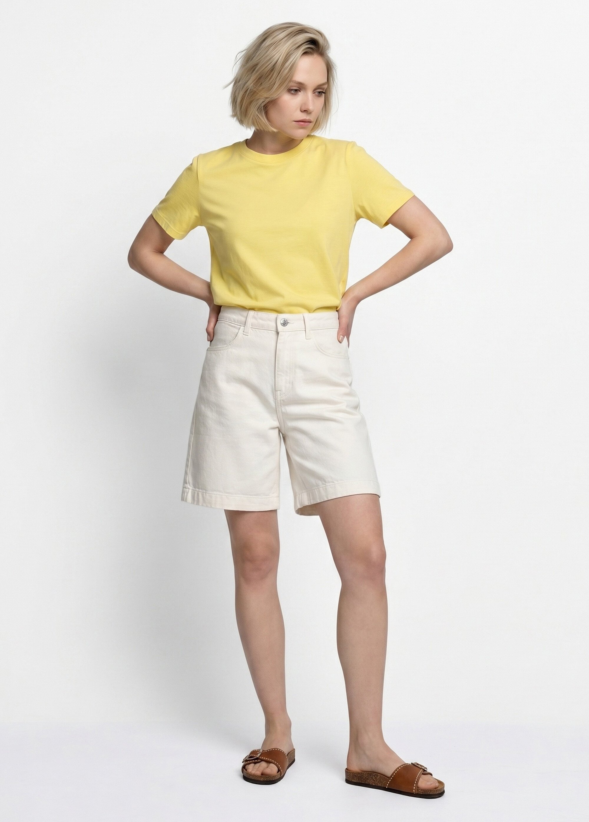 Bermuda femme en denim, coupe trapèze