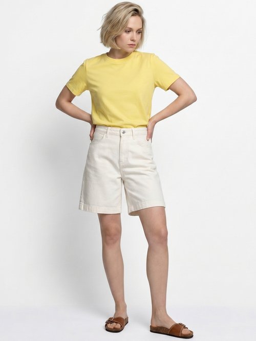 Bermuda femme en denim, coupe trapèze Femme Blanc OR-JD584 MV1