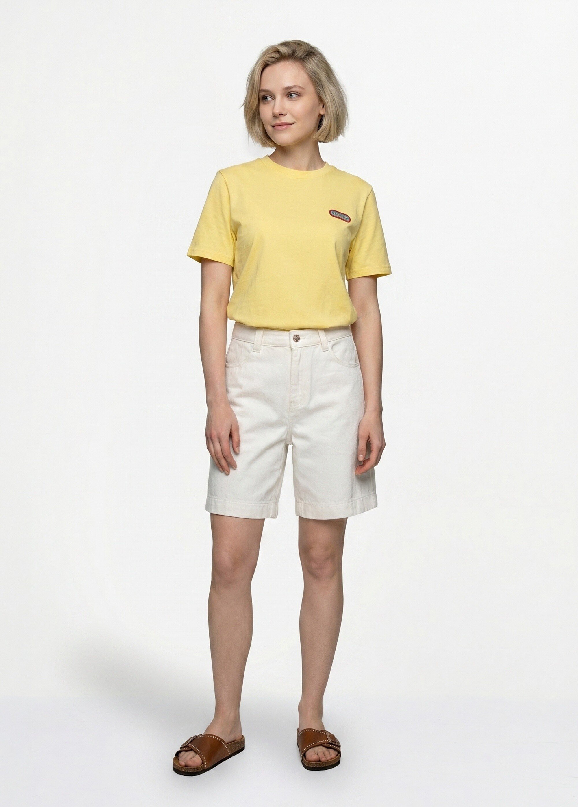 Bermuda femme en denim, coupe trapèze Femme Blanc OR-JD584 SI1