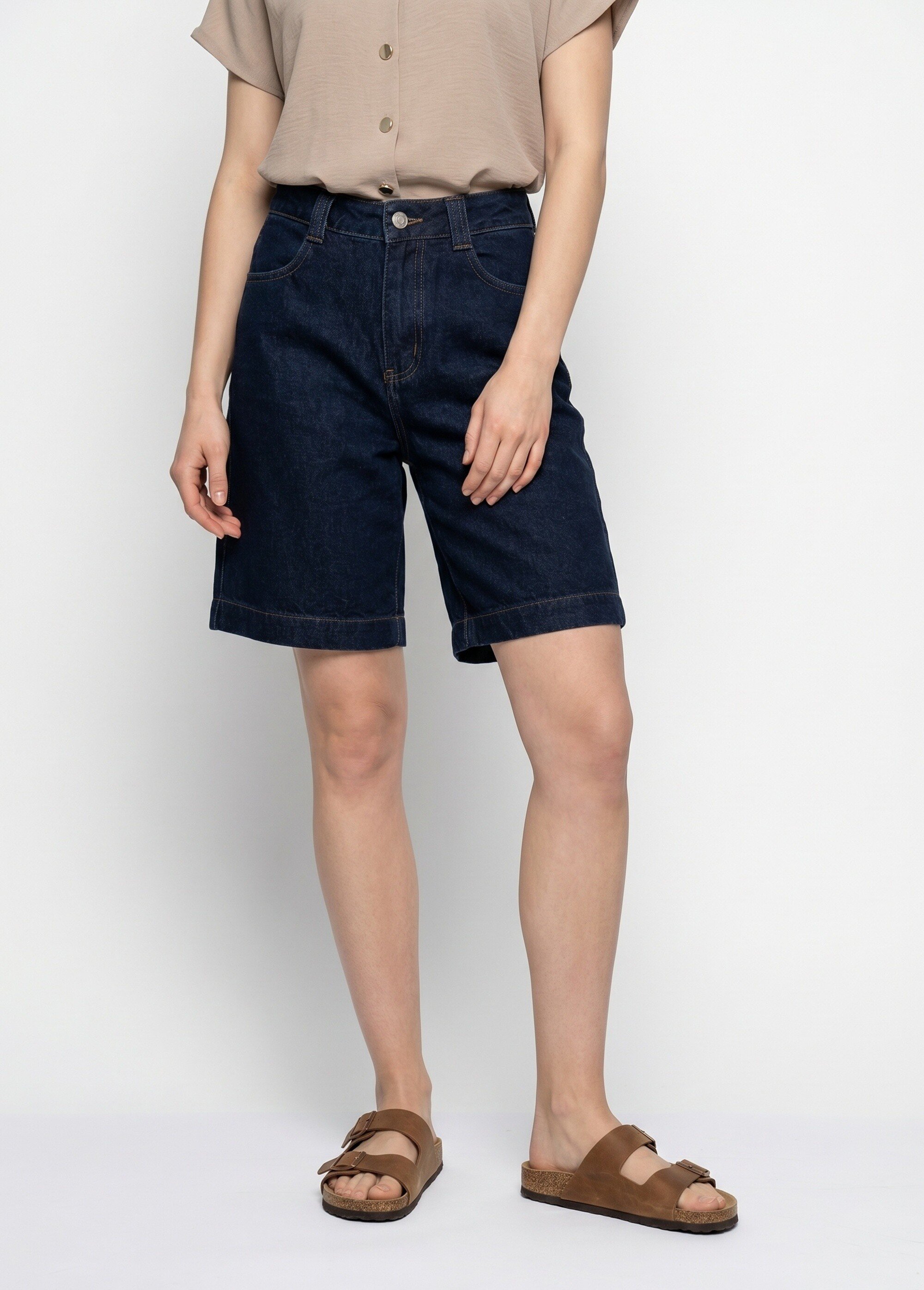 Bermuda femme en denim, coupe trapèze Femme Bleu OR-JD584 FA1