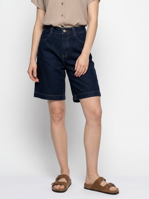 Bermuda femme en denim, coupe trapèze Femme Bleu OR-JD584 FA1