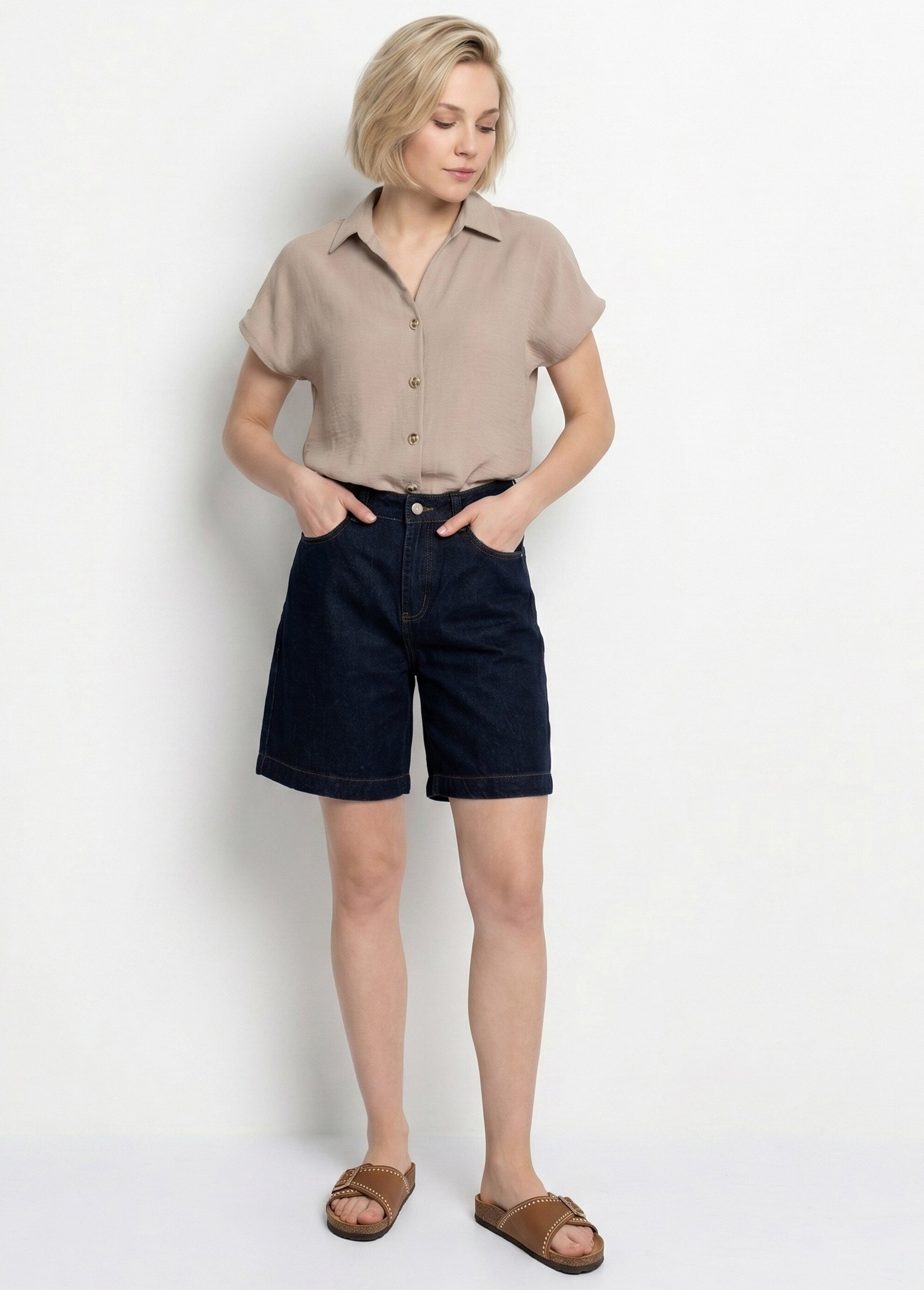 Bermuda femme en denim, coupe trapèze
