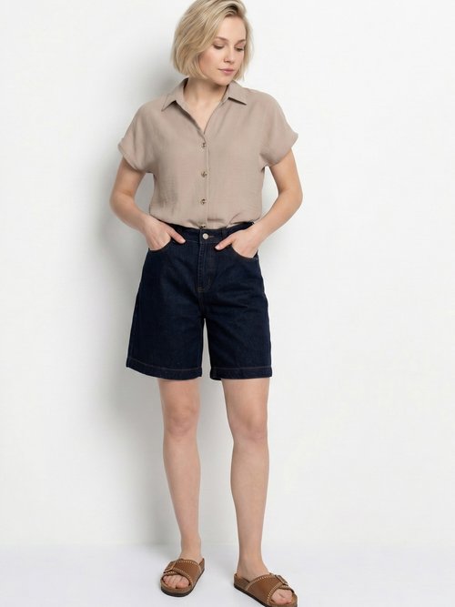 Bermuda femme en denim, coupe trapèze Femme Bleu OR-JD584 MV1