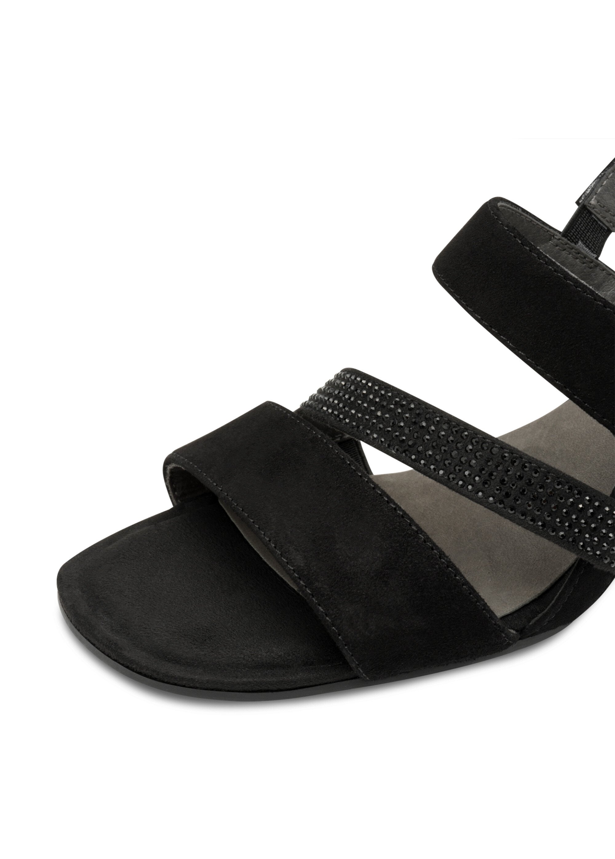 Sandales à talon cuir velours et strass Femme Noir TAM88831844 DE1