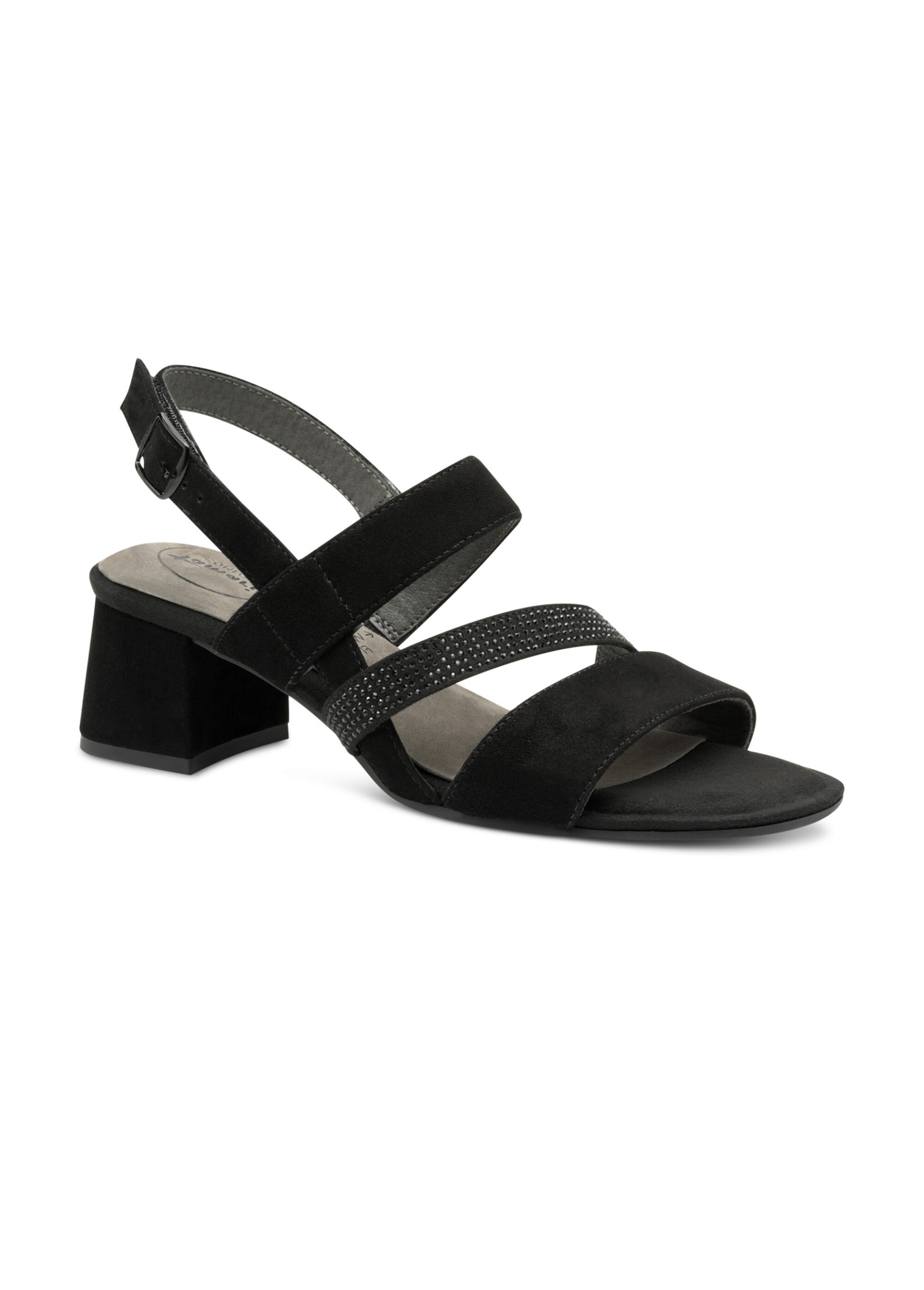 Sandales à talon cuir velours et strass Femme Noir TAM88831844 FA1