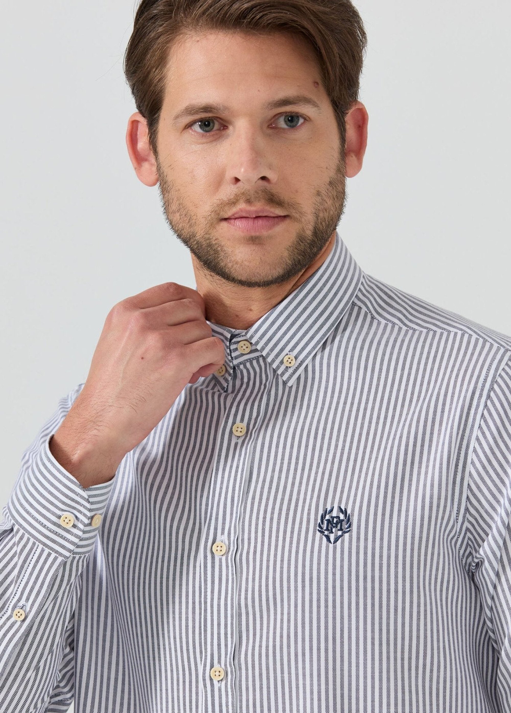 Chemise rayée popeline, col américain