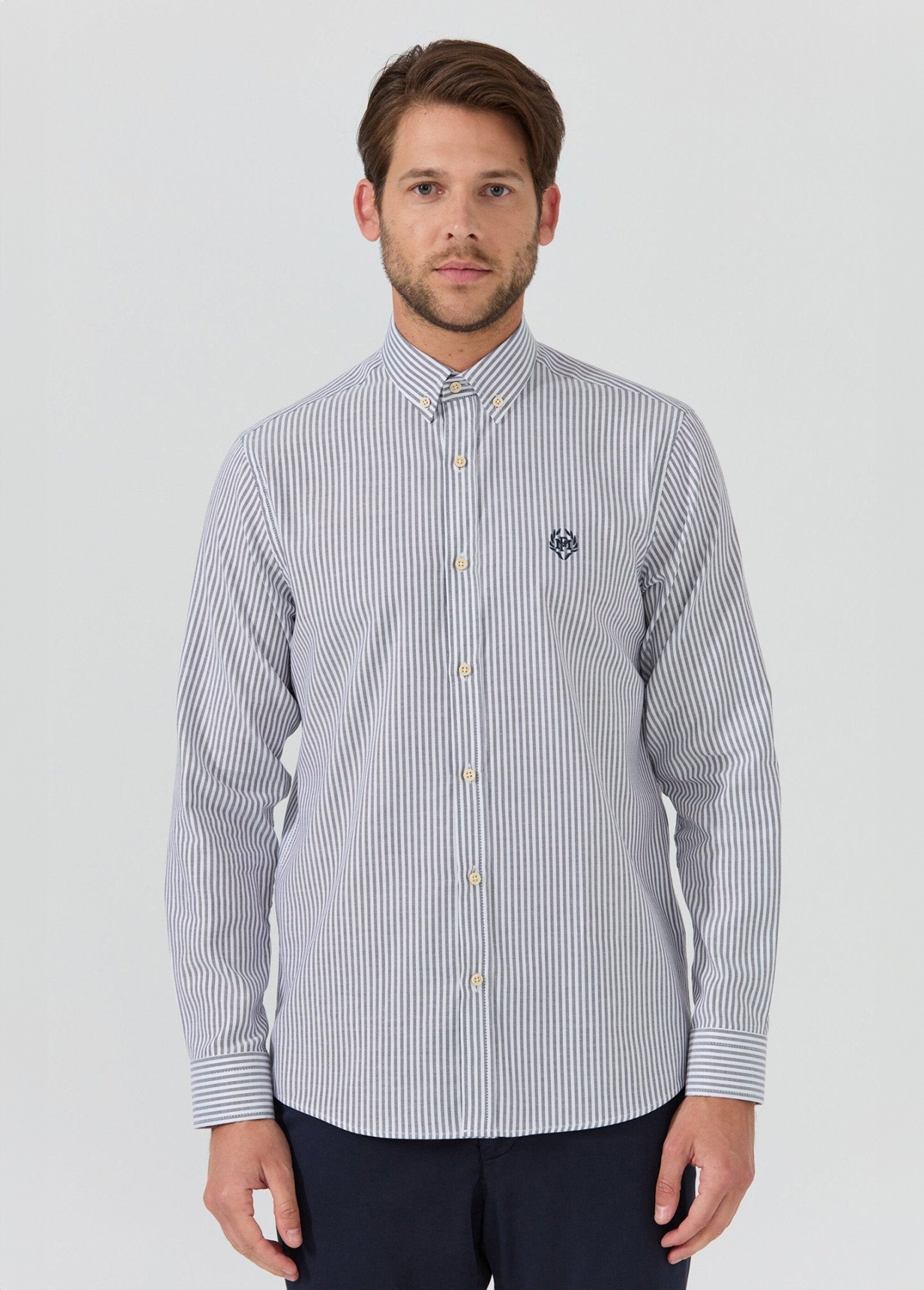 Chemise rayée popeline, col américain Homme Bleu MFKDUMAS FA1