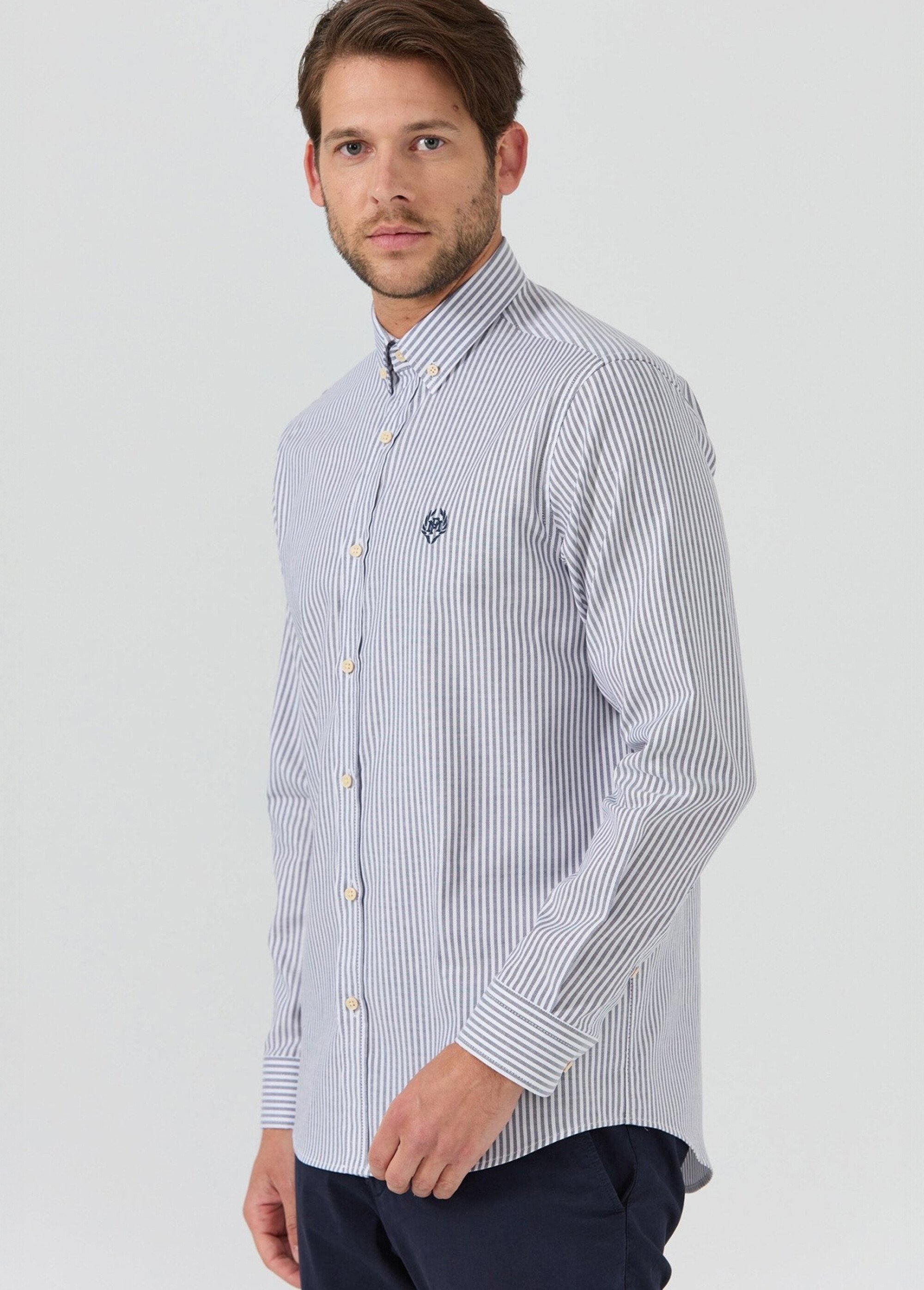 Chemise rayée popeline, col américain