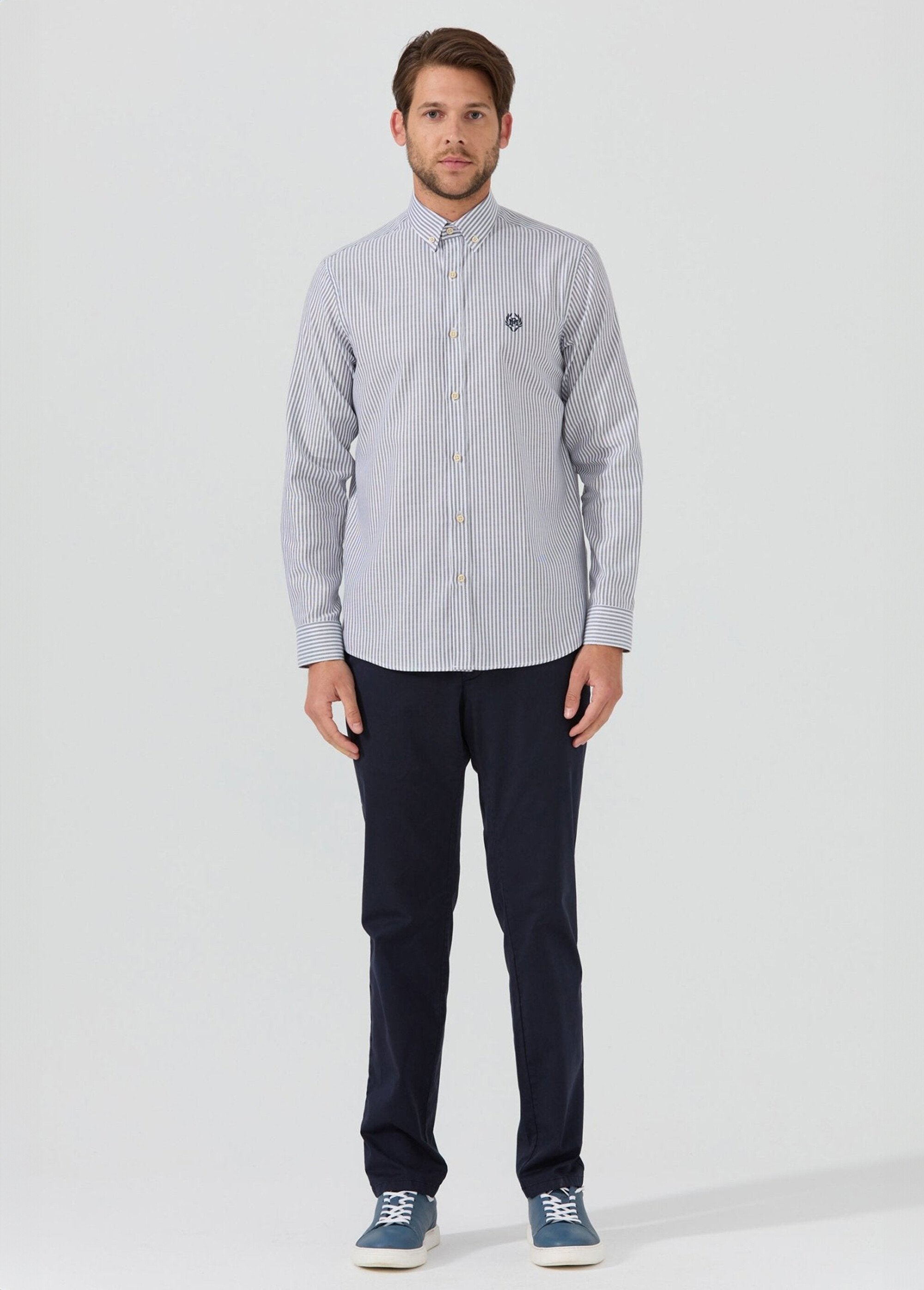 Chemise rayée popeline, col américain Homme Bleu MFKDUMAS SF1