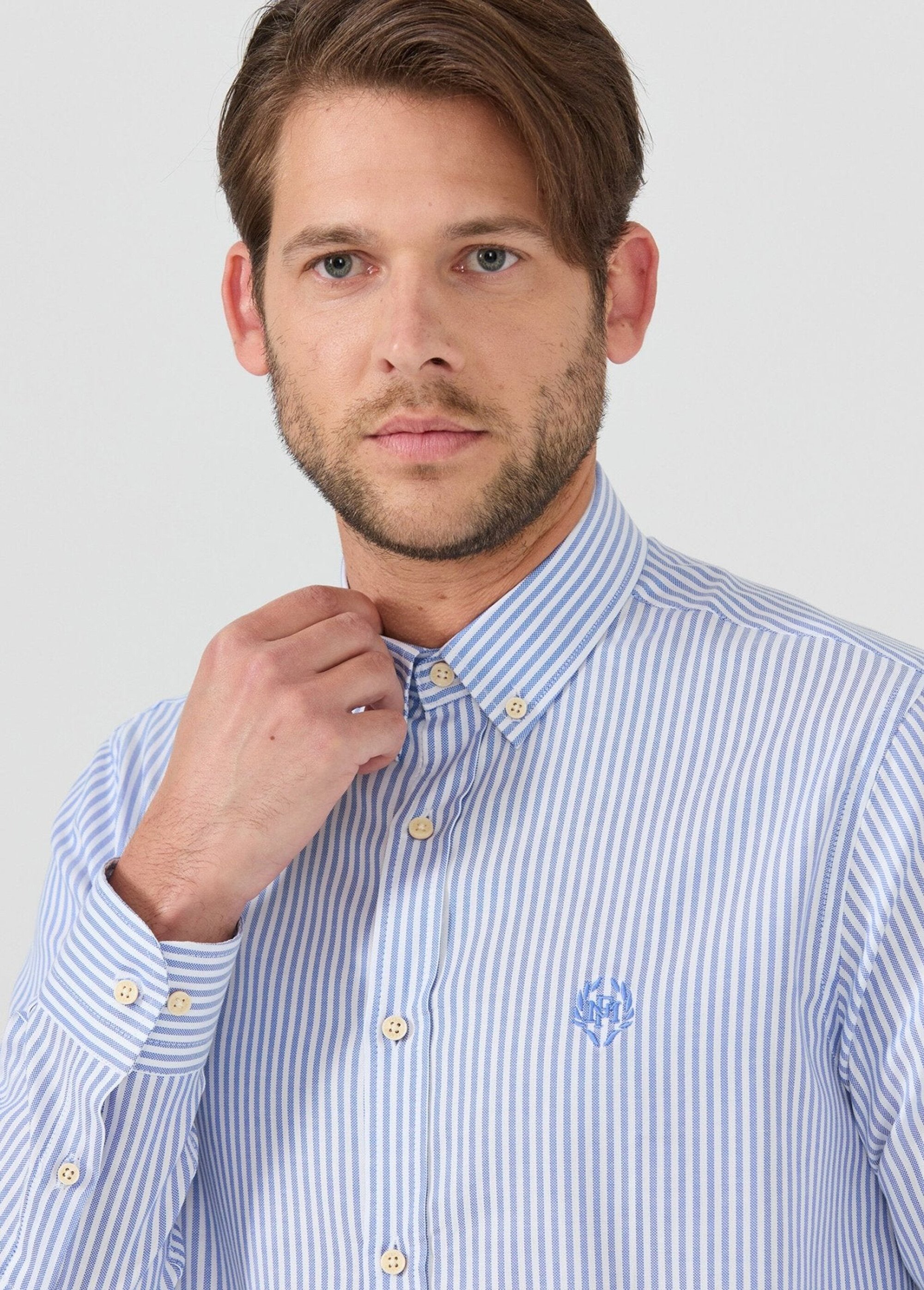 Chemise rayée popeline, col américain Homme Bleu MFKDUMAS DE1