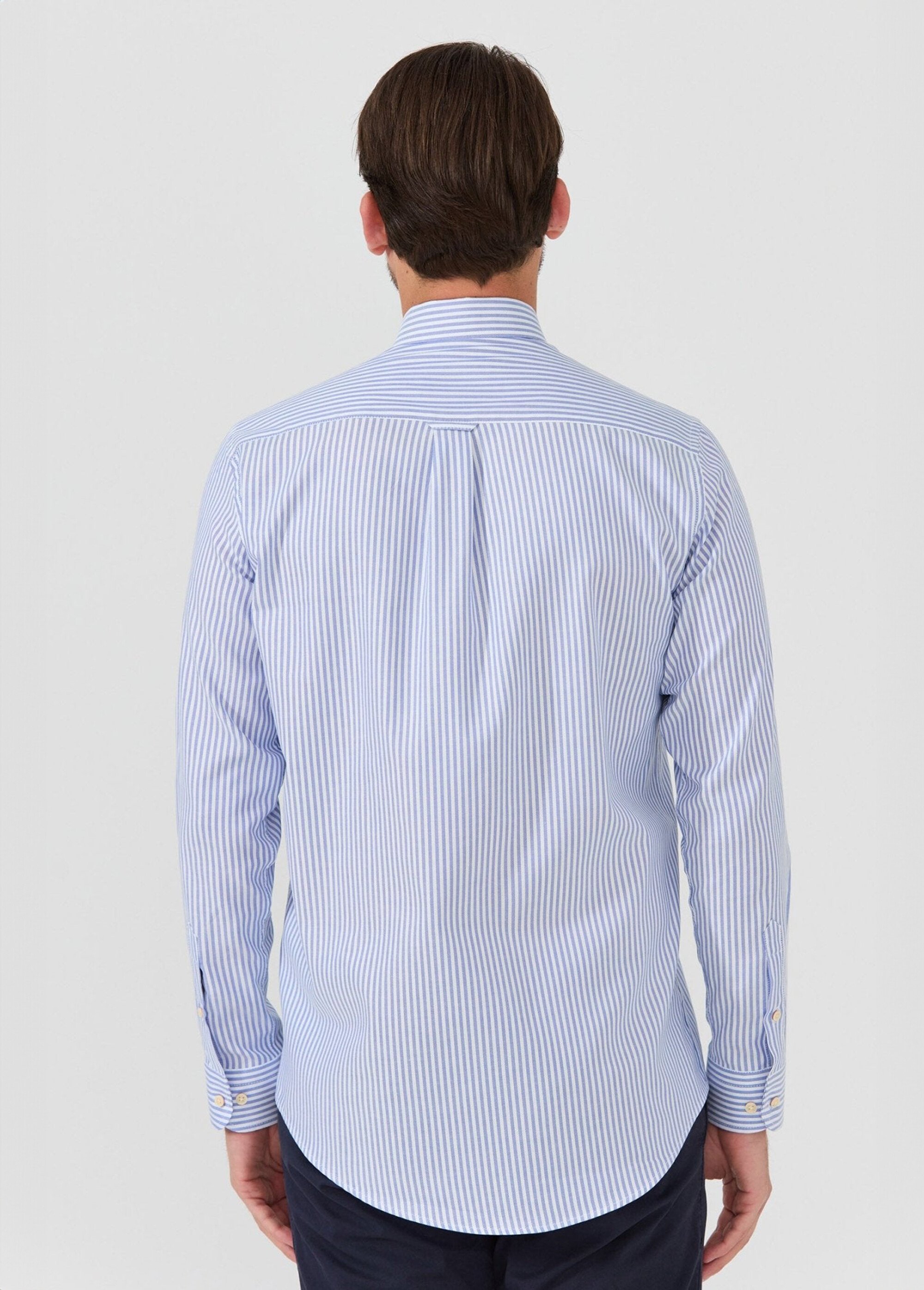 Chemise rayée popeline, col américain Homme Bleu MFKDUMAS DO1