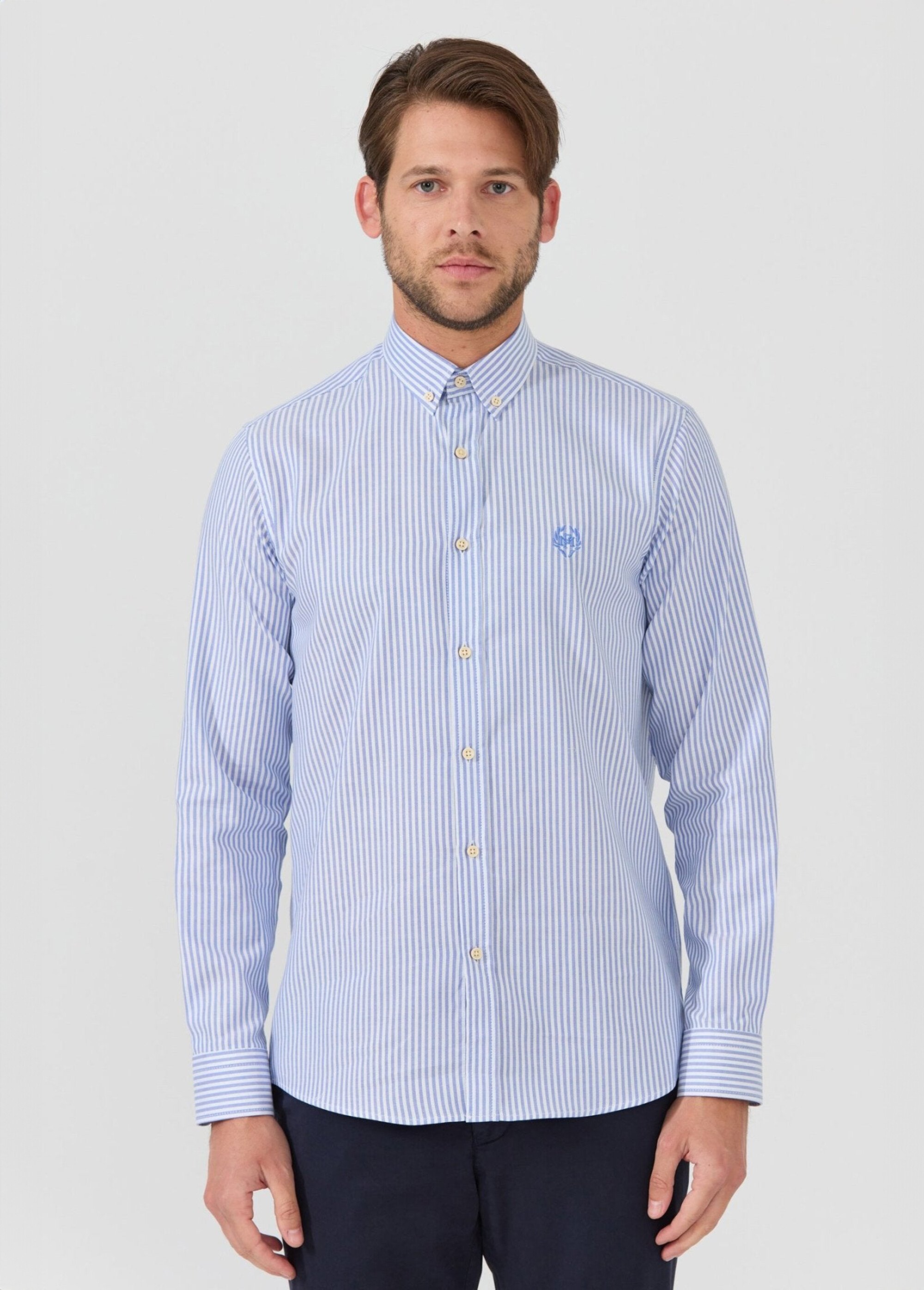 Chemise rayée popeline, col américain Homme Bleu MFKDUMAS FA1