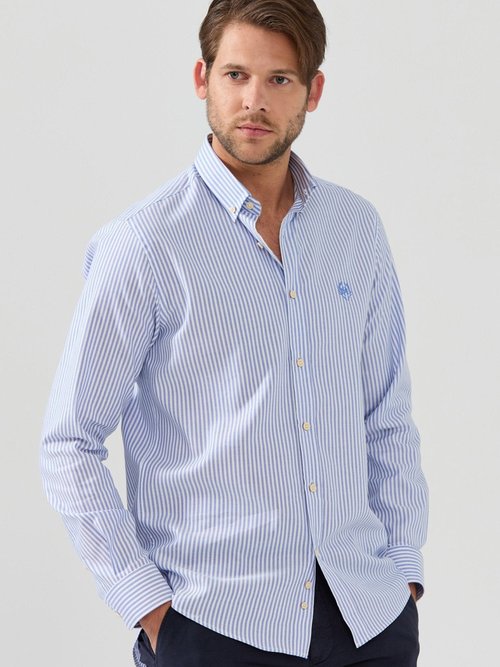 Chemise rayée popeline, col américain Homme Bleu MFKDUMAS MV1