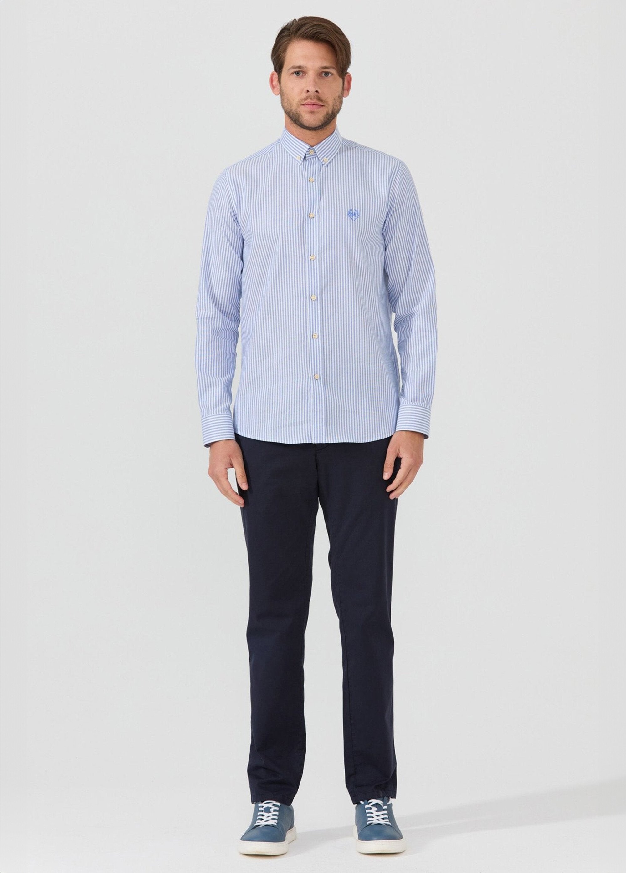 Chemise rayée popeline, col américain Homme Bleu MFKDUMAS SF1