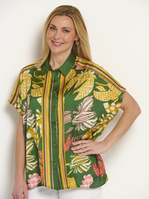 Chemisier satiné imprimé manches kimono Femme Vert ANG-SAFIANA FA2