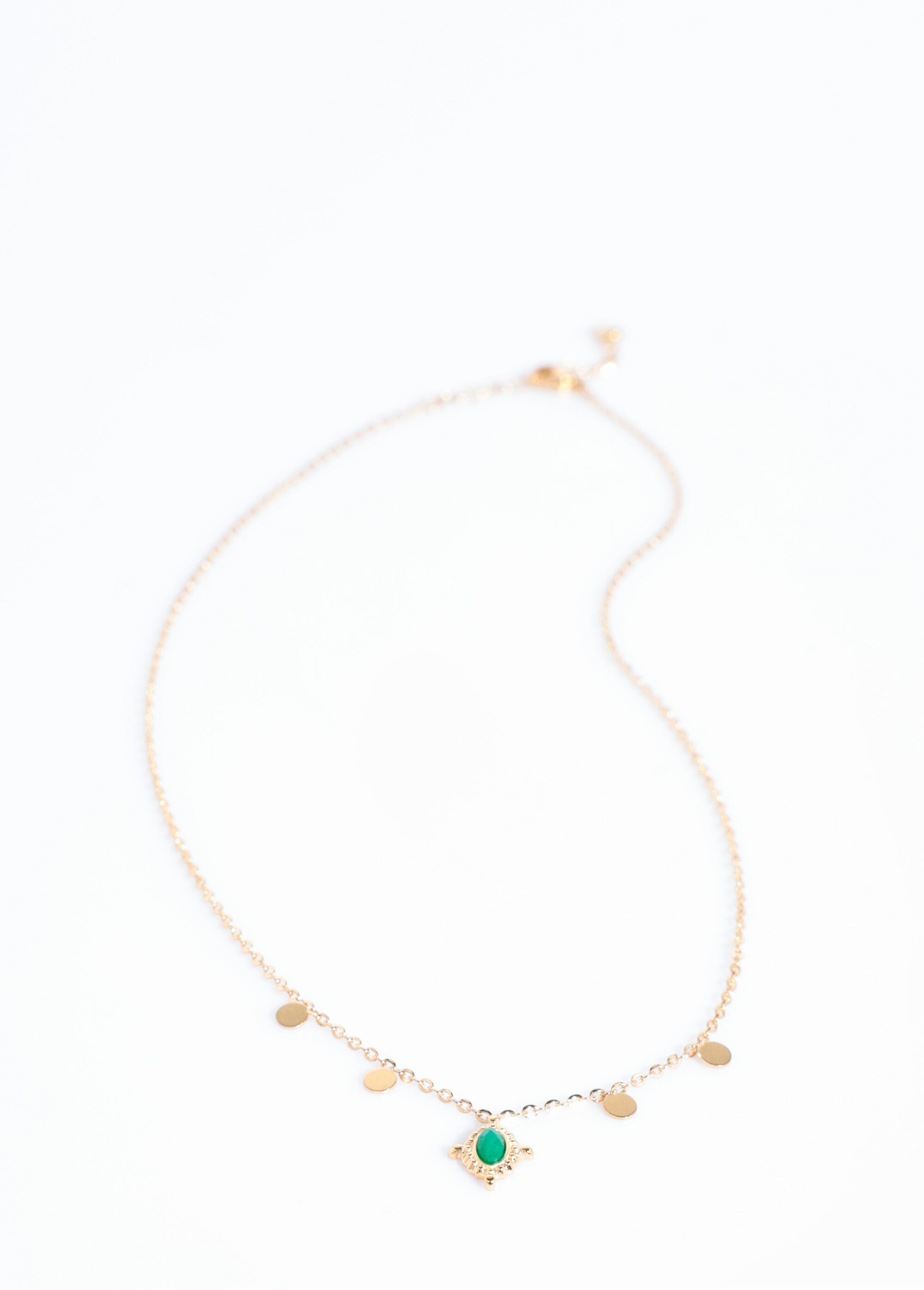 Collier pendentif pierre acier inoxydable Doré AE-CO811506 DE1
