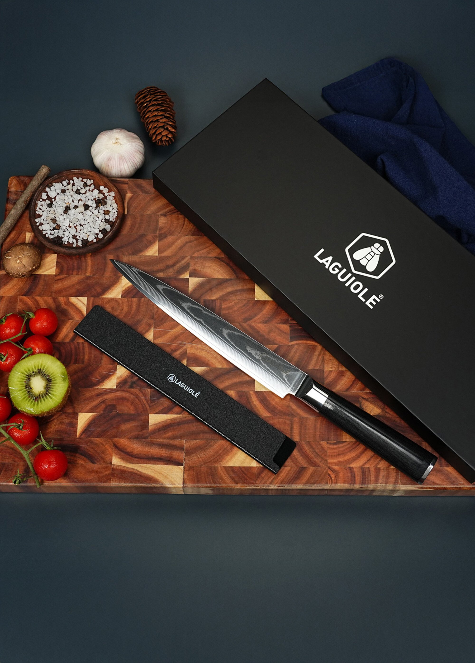 Couteau à trancher lame damas + étui, Core Noir 9171561 SI1