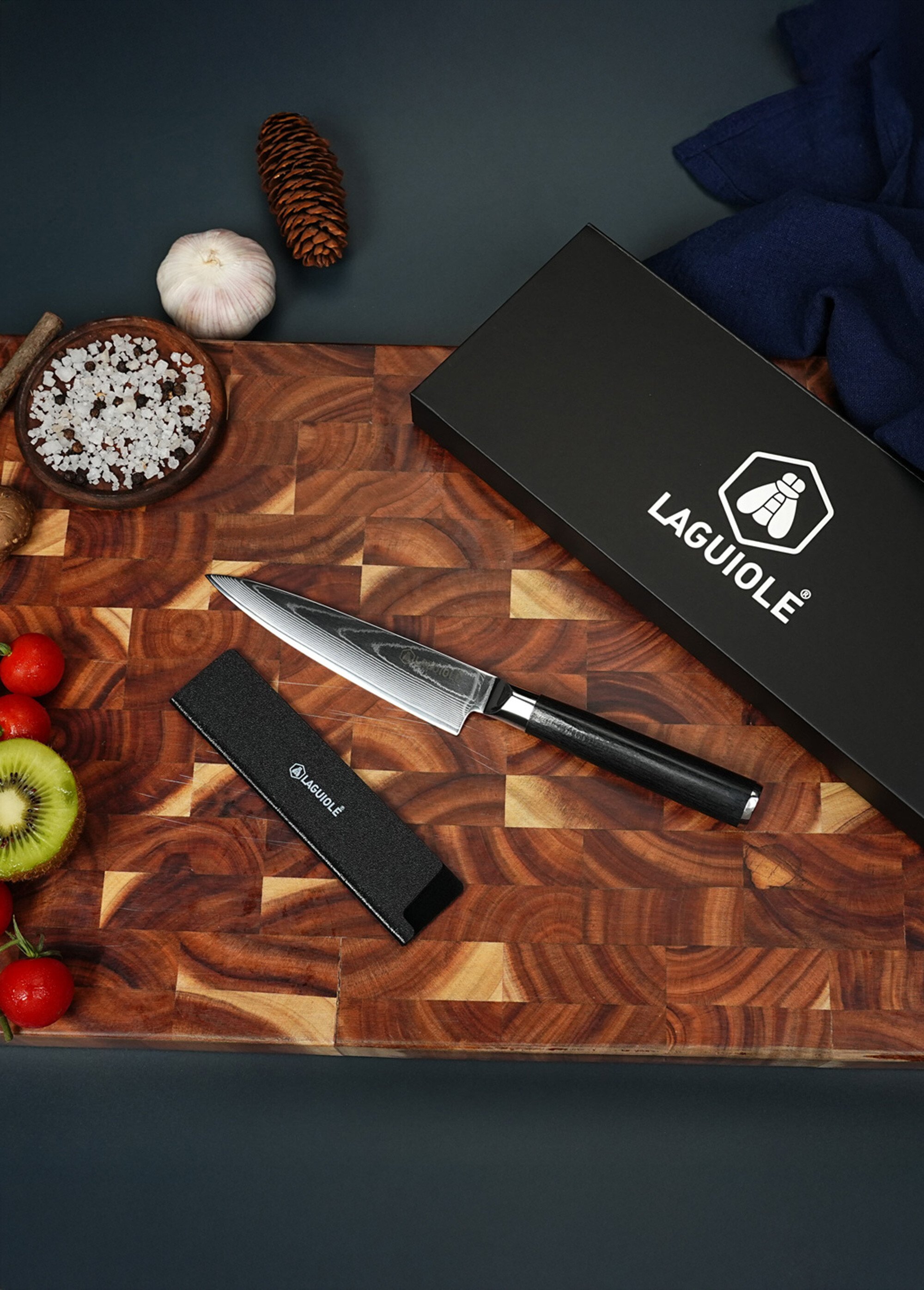 Couteau d'office lame damas + étui, Core Noir 9171545 SI1