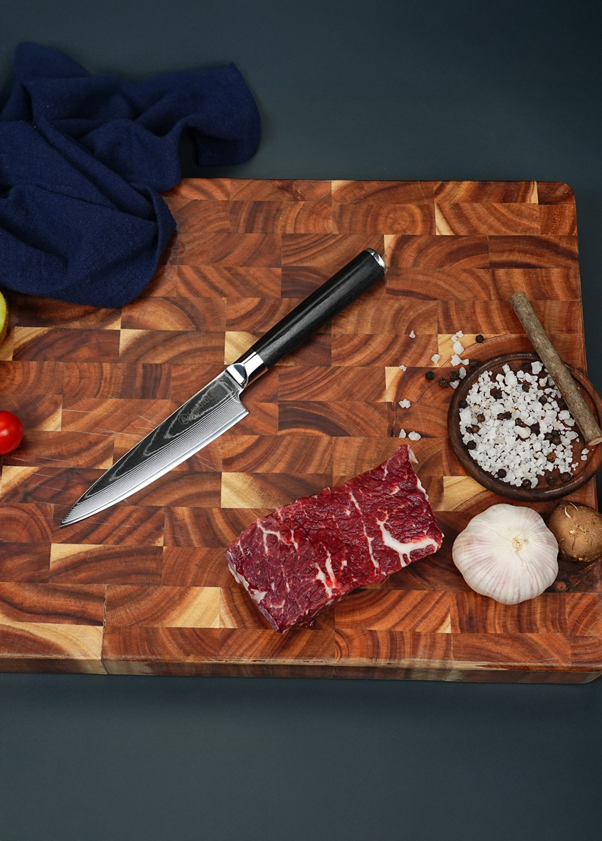 Couteau d'office lame damas + étui, Core Noir 9171545 SI2