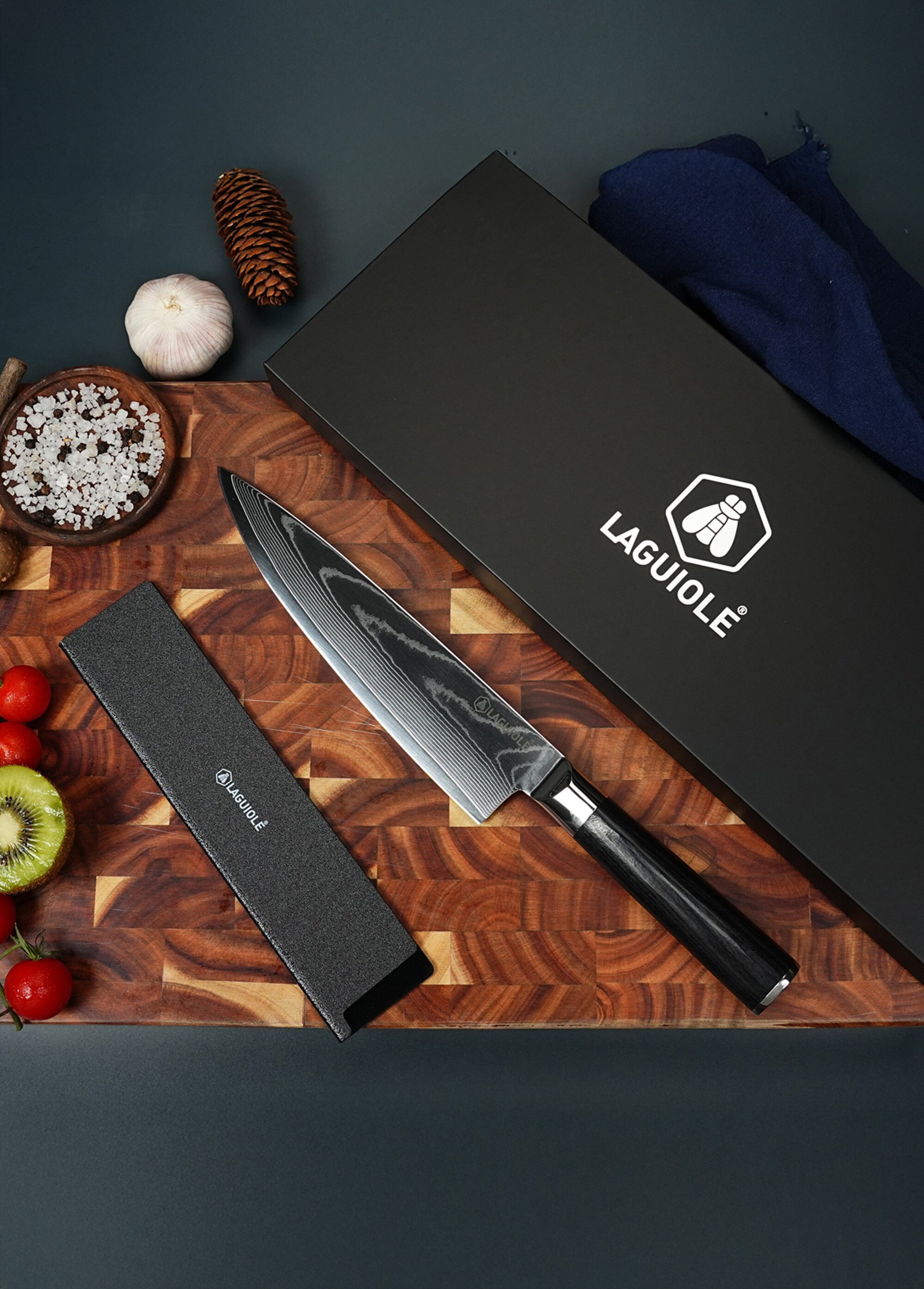 Couteau de chef lame damas + étui, Core Noir 9171562 SI1