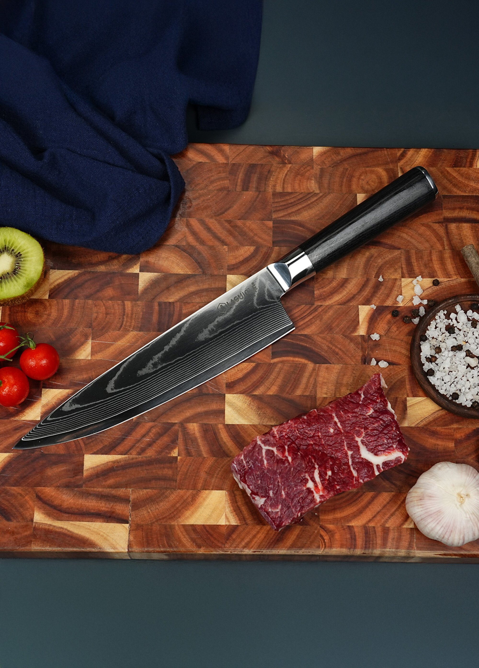 Couteau de chef lame damas + étui, Core Noir 9171562 SI2