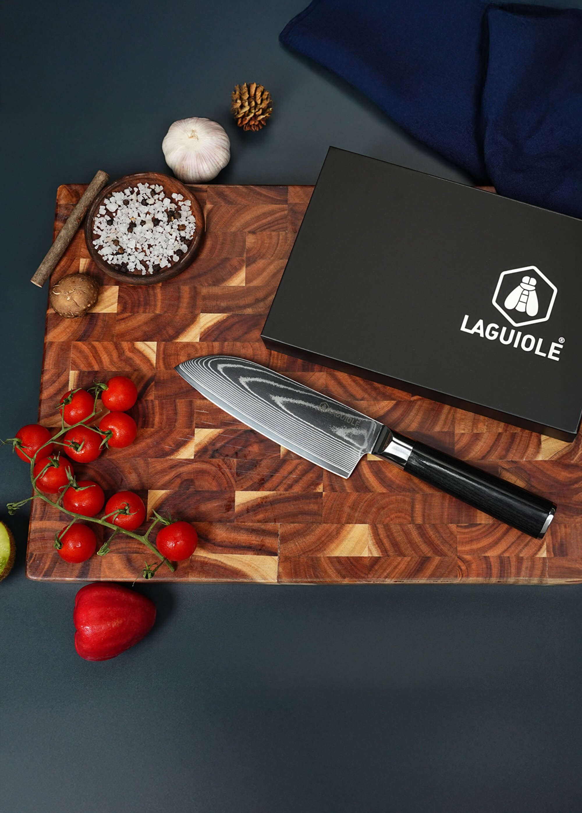 Couteau Santoku lame damas + étui, Core Noir 9171555 SI1