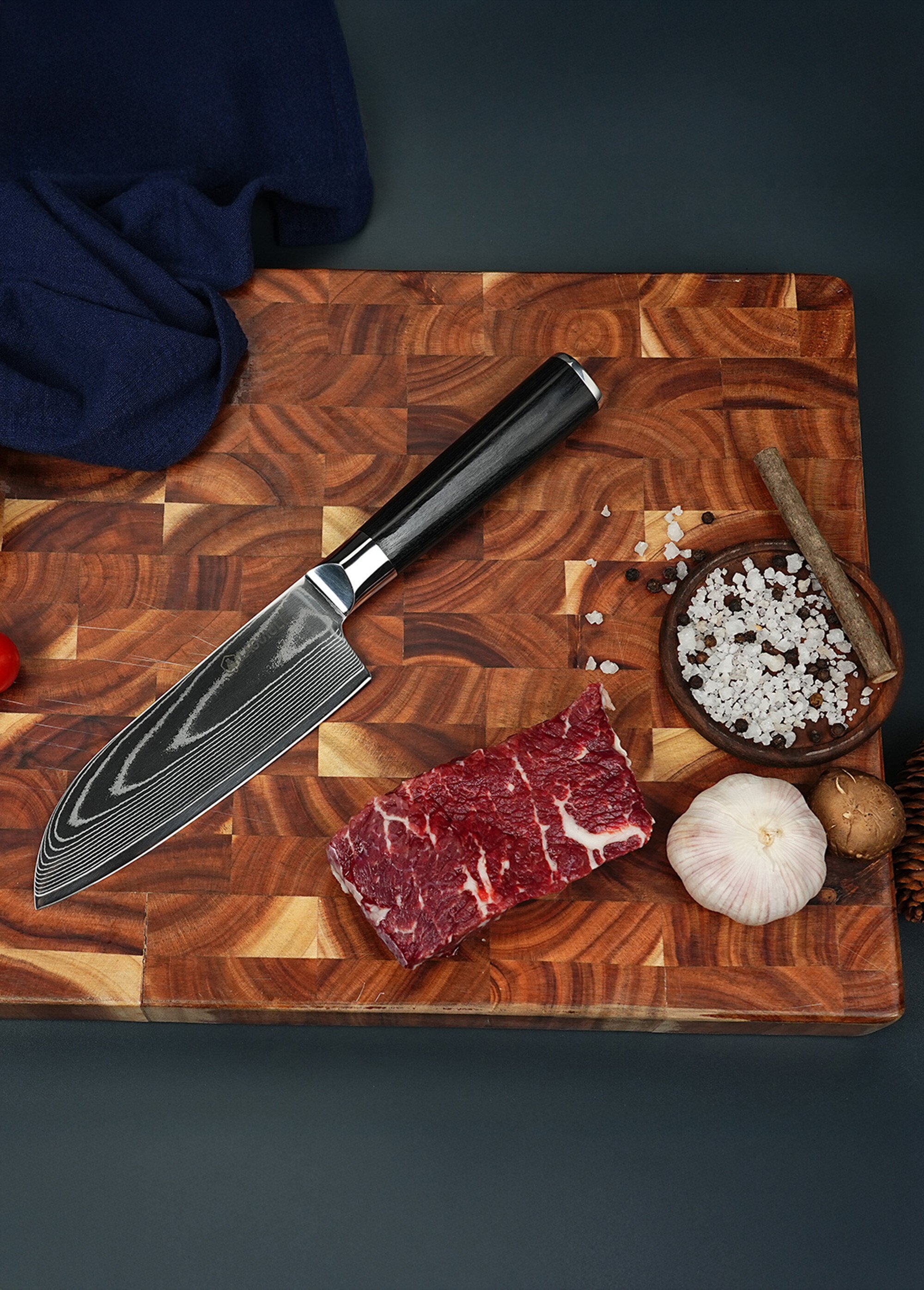 Couteau Santoku lame damas + étui, Core Noir 9171555 SI2