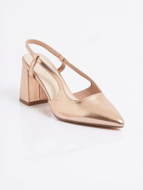 Escarpins métallisés, talon haut carré Femme Beige MYSEV5023 FA1