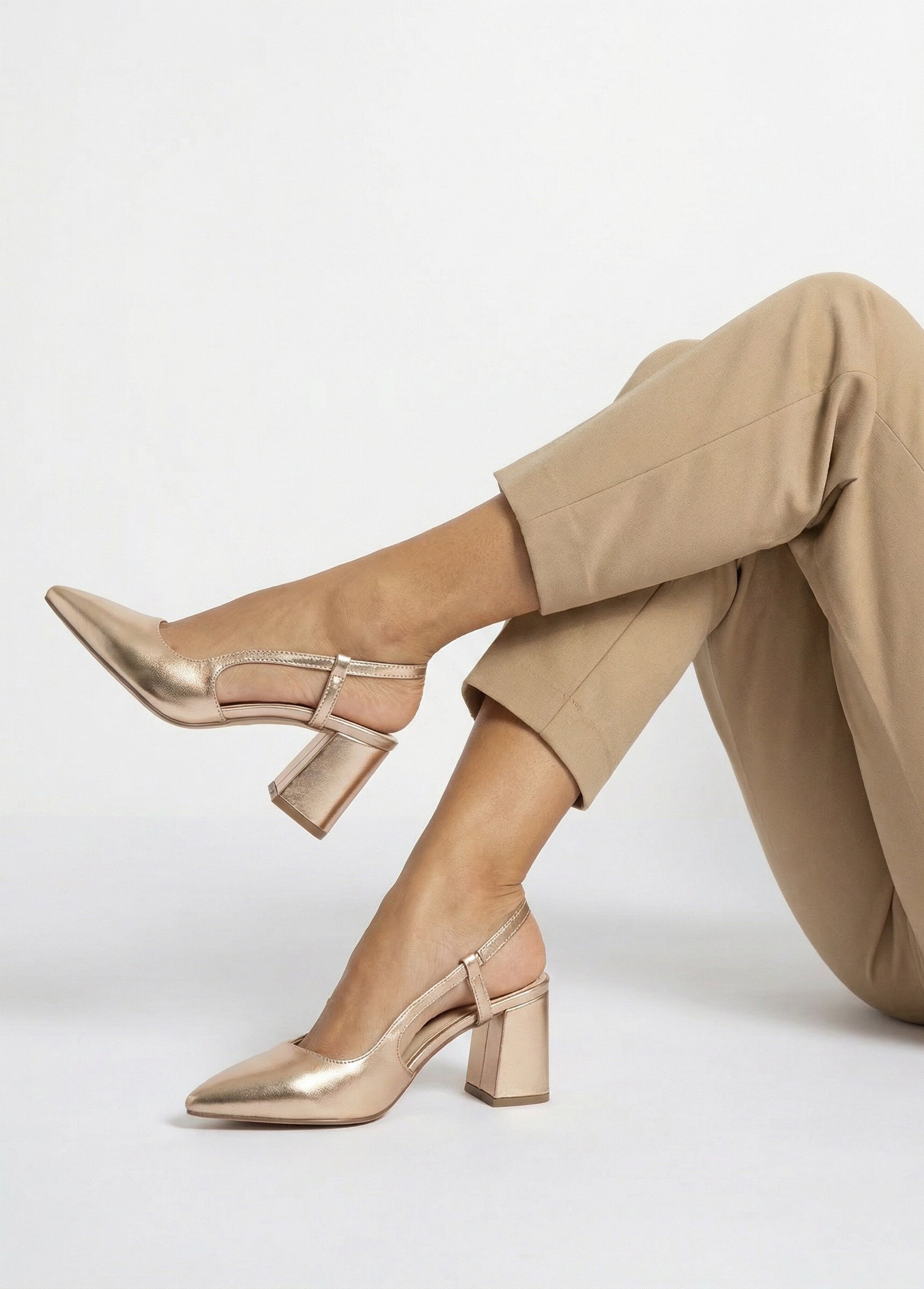 Escarpins métallisés, talon haut carré Femme Beige MYSEV5023 SI1