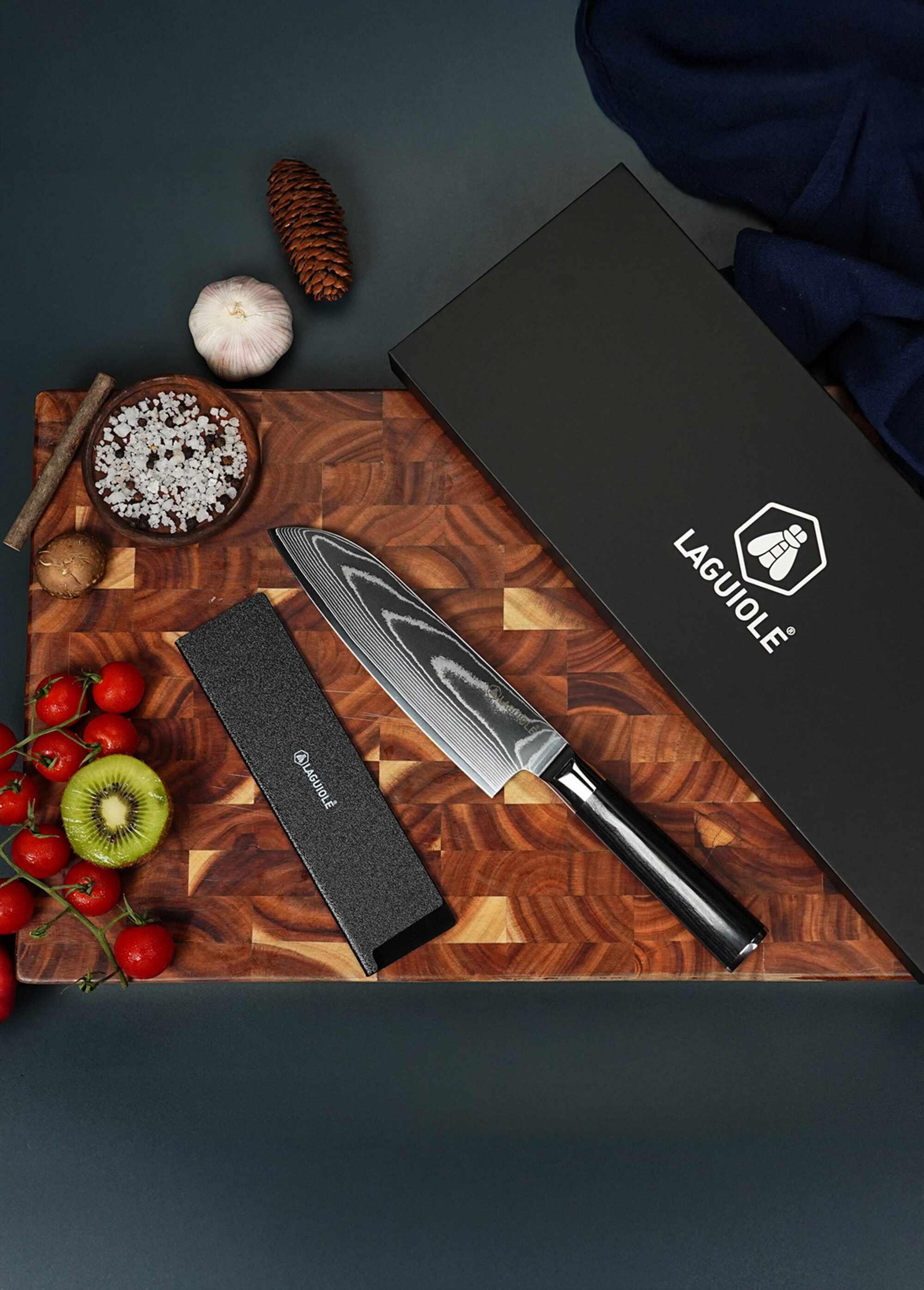 Grand couteau Santoku lame damas + étui, Core Noir 9171560 SI1