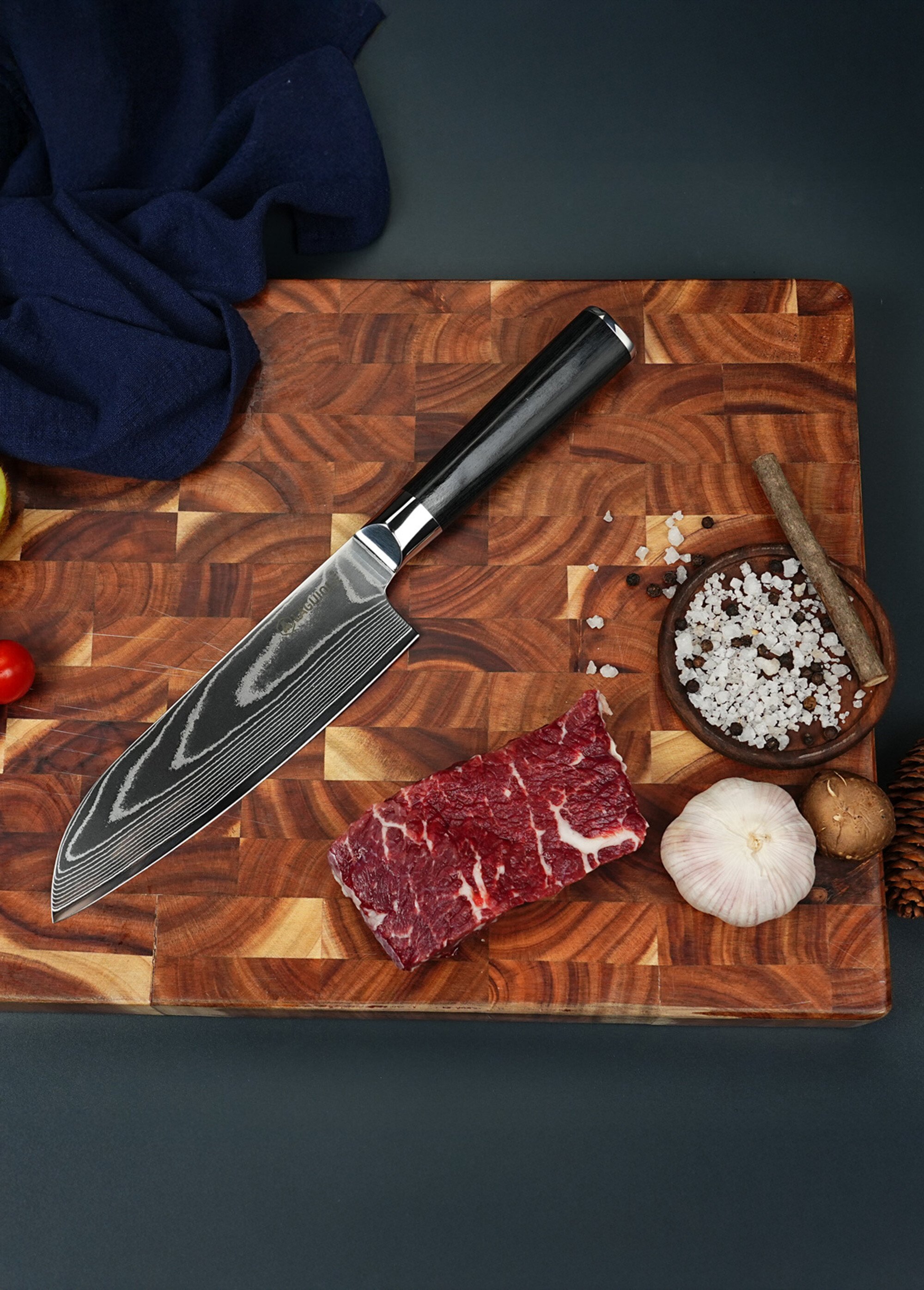 Grand couteau Santoku lame damas + étui, Core Noir 9171560 SI2
