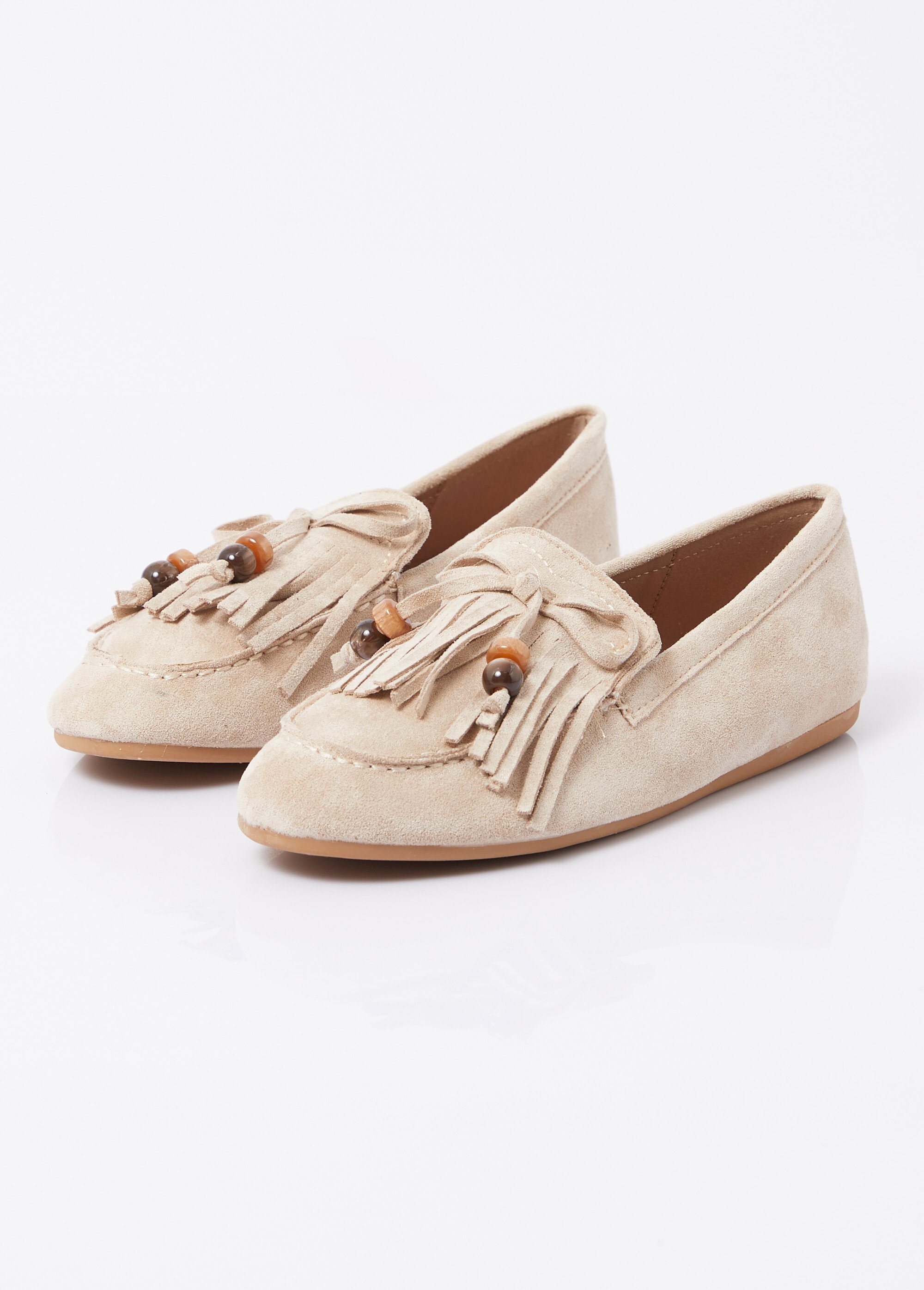 Mocassins plats, avec franges et perles