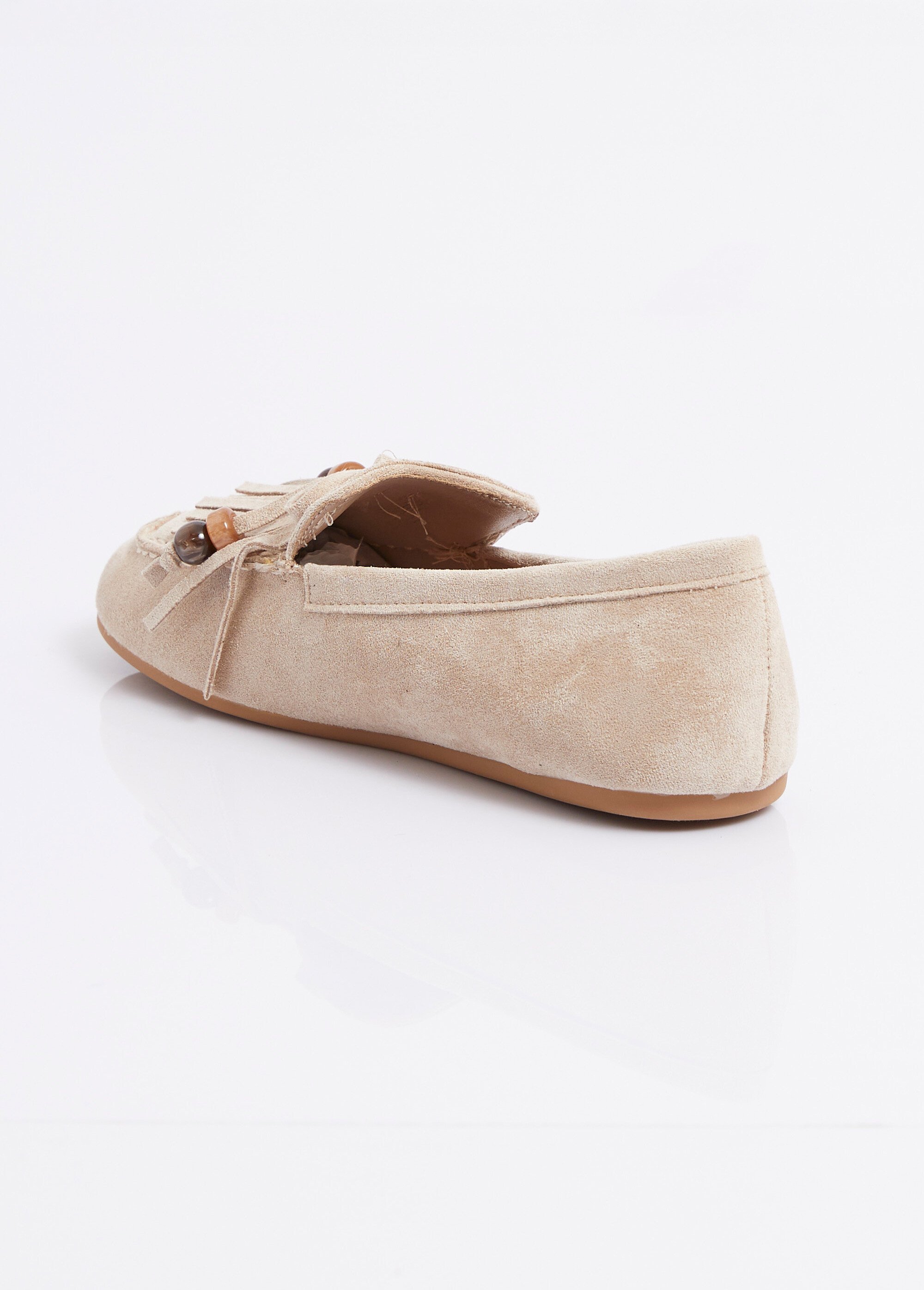 Mocassins plats, avec franges et perles Femme Marron ERY333-340 DO1