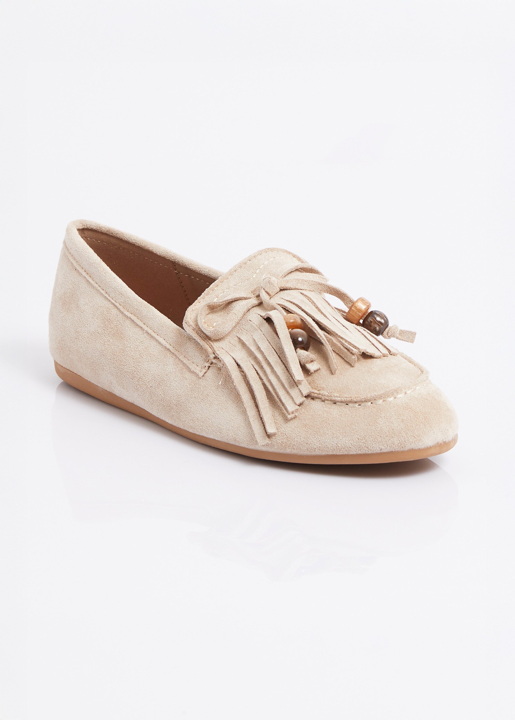 Mocassins plats, avec franges et perles Femme Marron ERY333-340 FA1