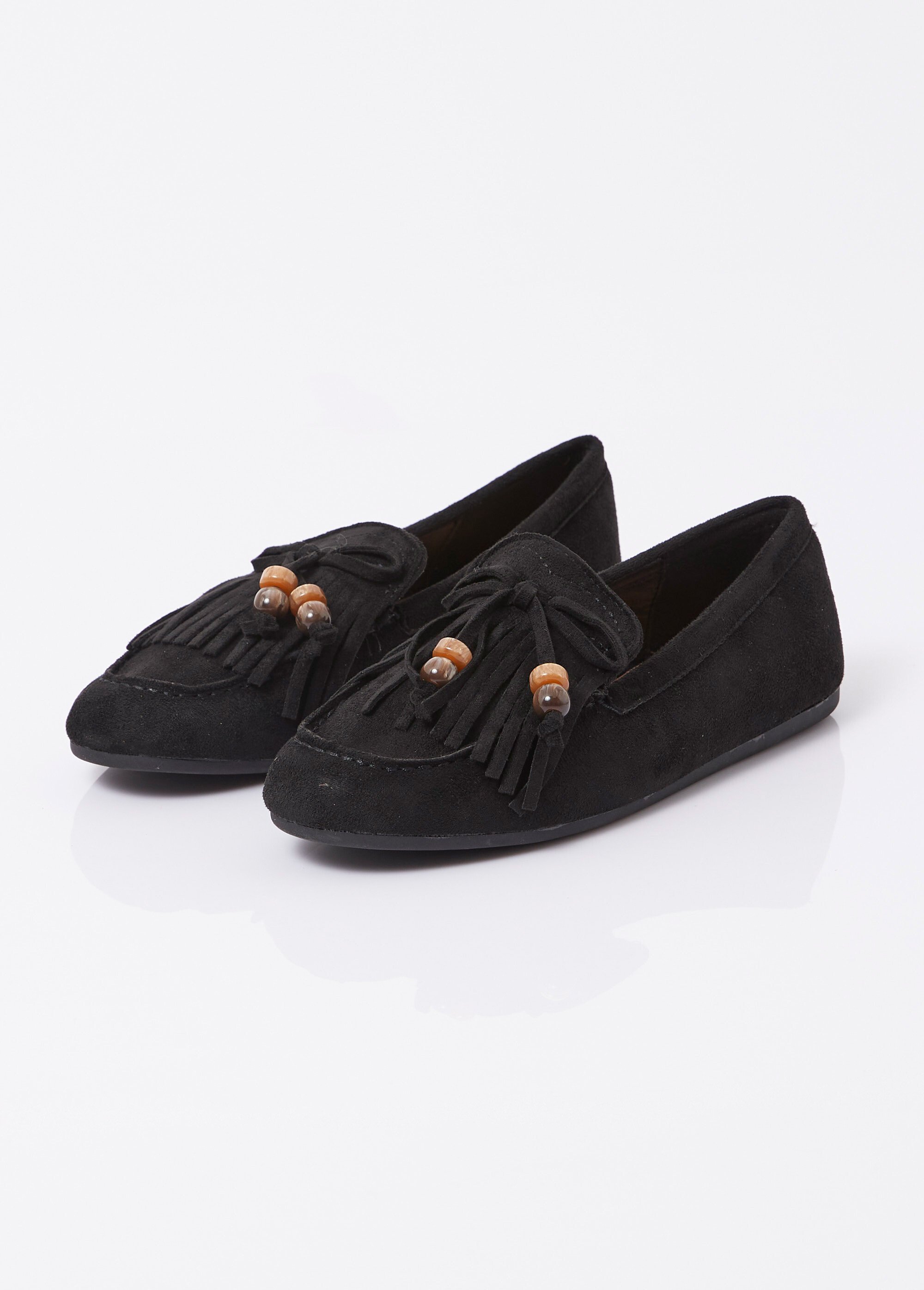 Mocassins plats, avec franges et perles