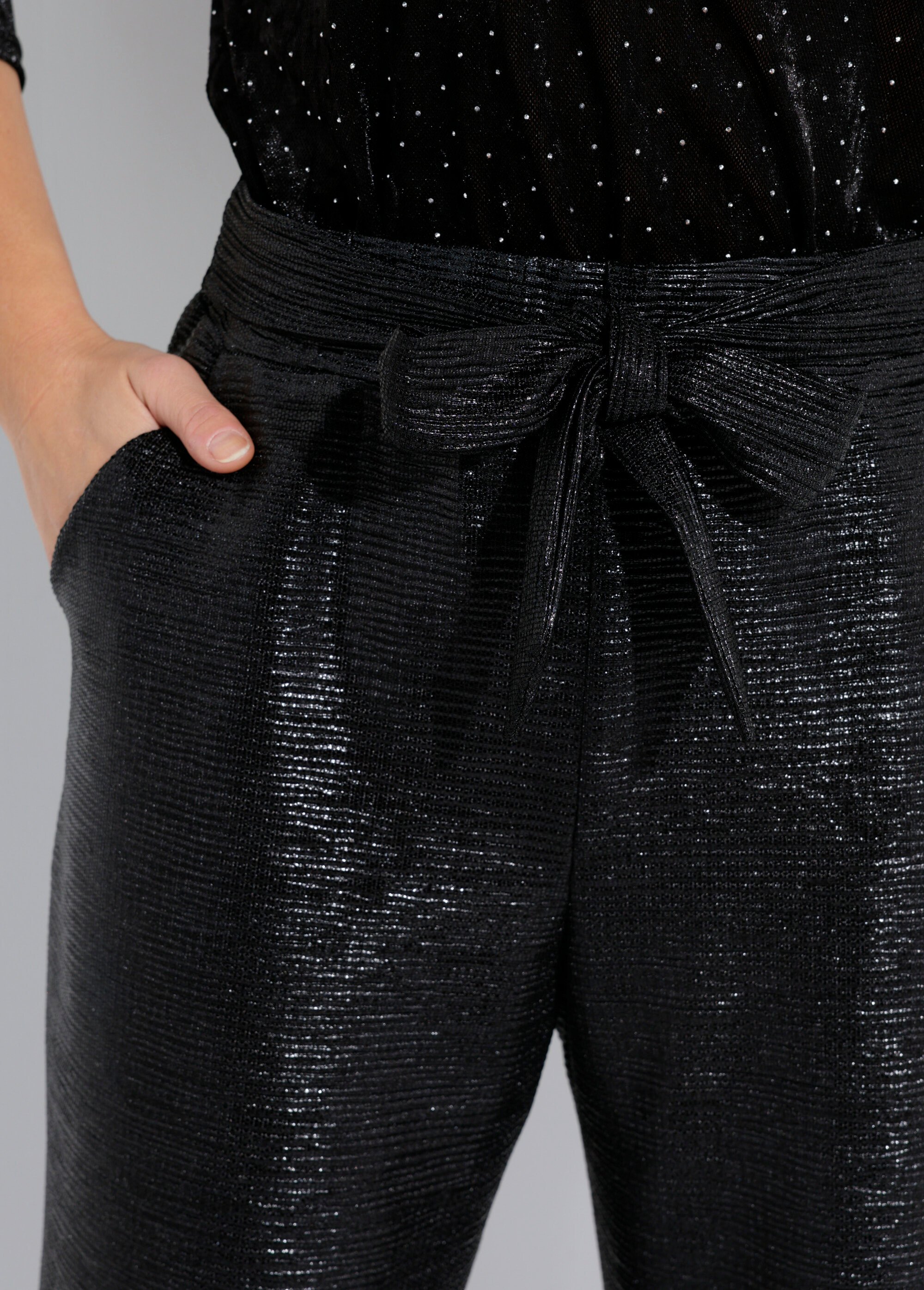 Pantalon Habillé Femme Lulumary - Noir Chiné Brillant, Taille 4 (42/44), 87 Cm De Tour, Comme Neuf