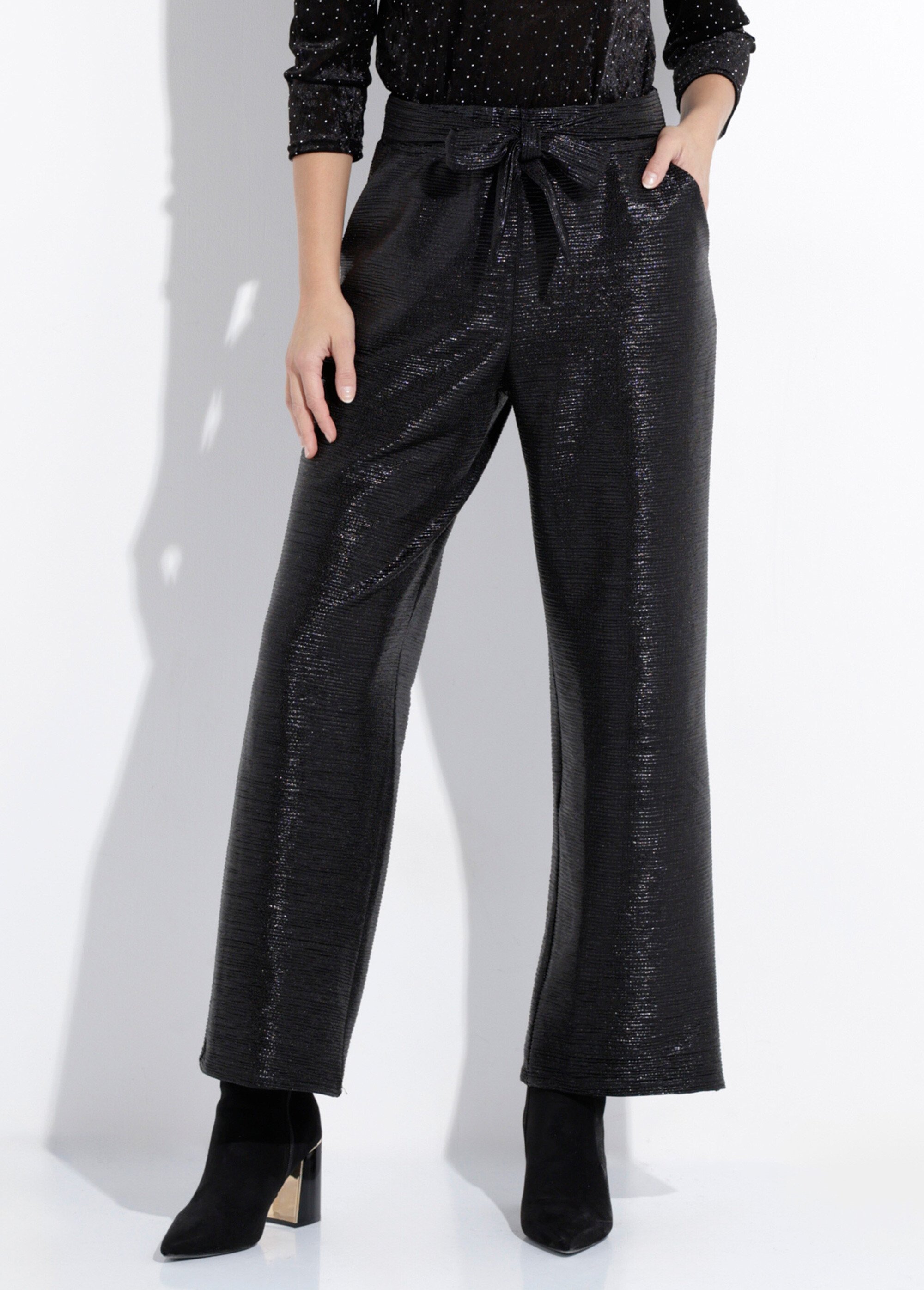 Pantalon ample brillant taille ceinturée Femme Noir FI-CELILAME FA1