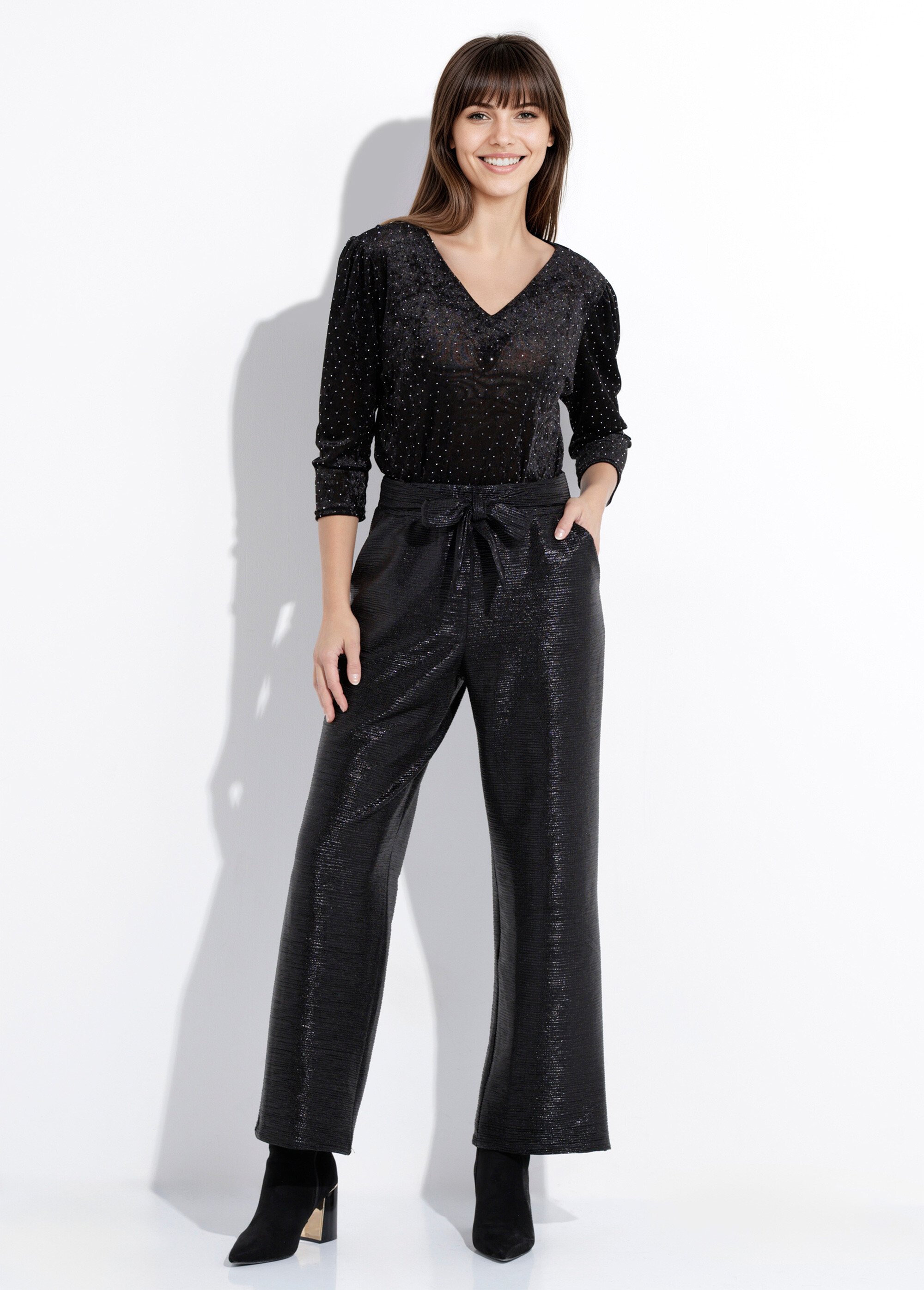 Pantalon ample brillant taille ceinturée Femme Noir FI-CELILAME SF1