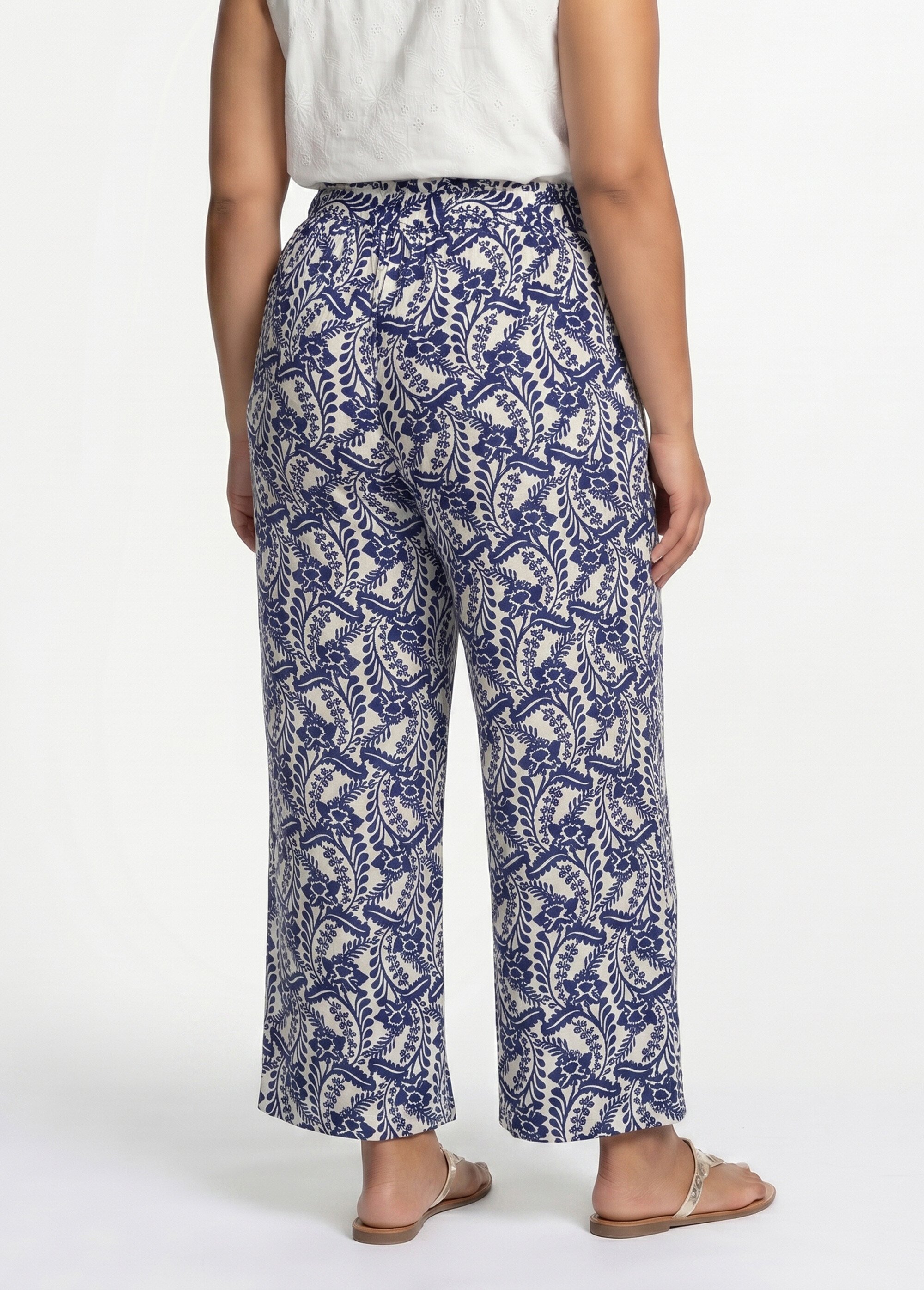 Pantalon large fluide, motif ethnique Femme Grande Taille Bleu MA-718-1710 DO1