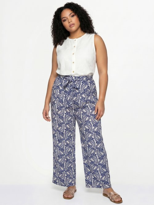 Pantalon large fluide, motif ethnique Femme Grande Taille Bleu MA-718-1710 MV1