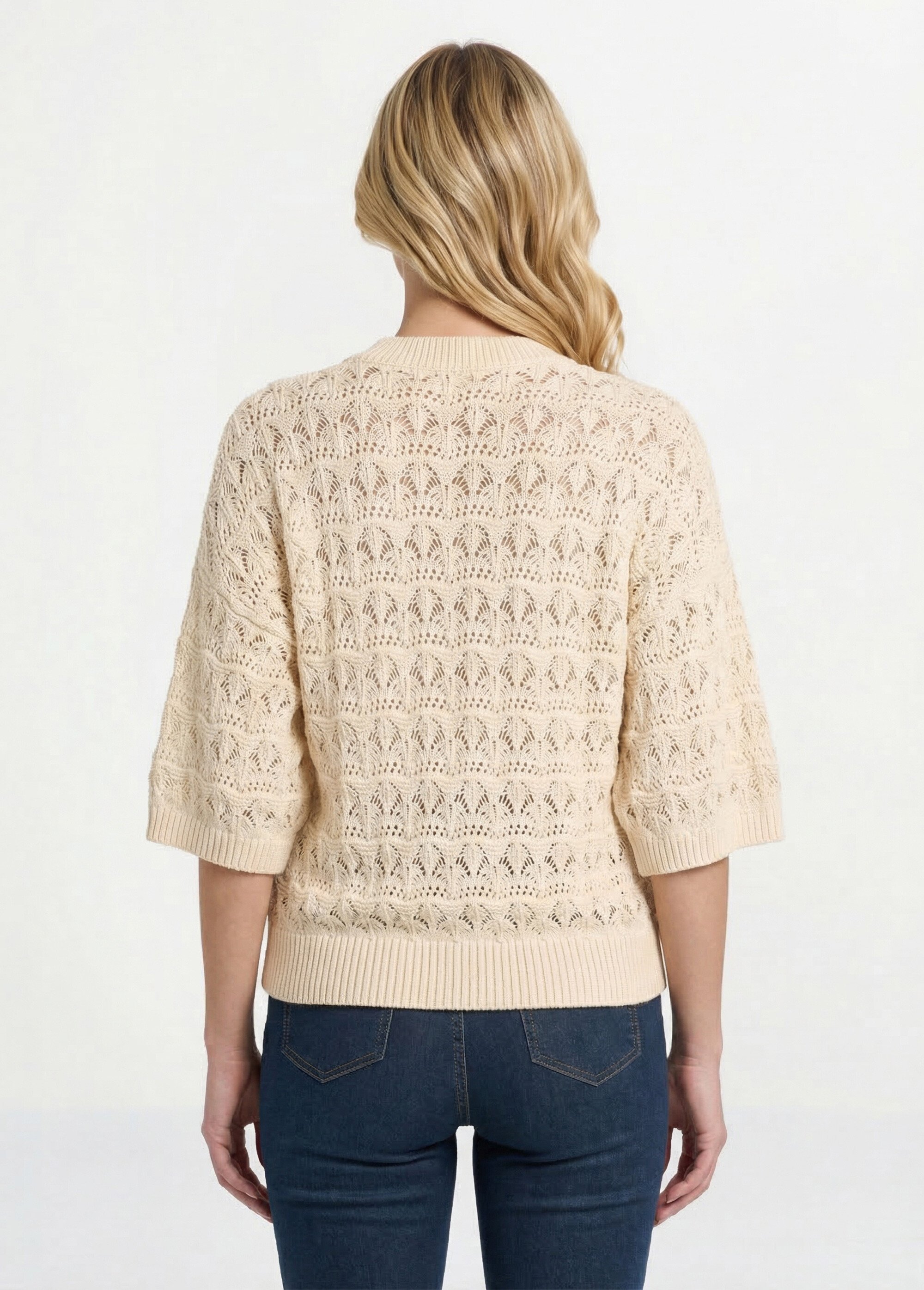 Pull manches courtes en maille ajourée