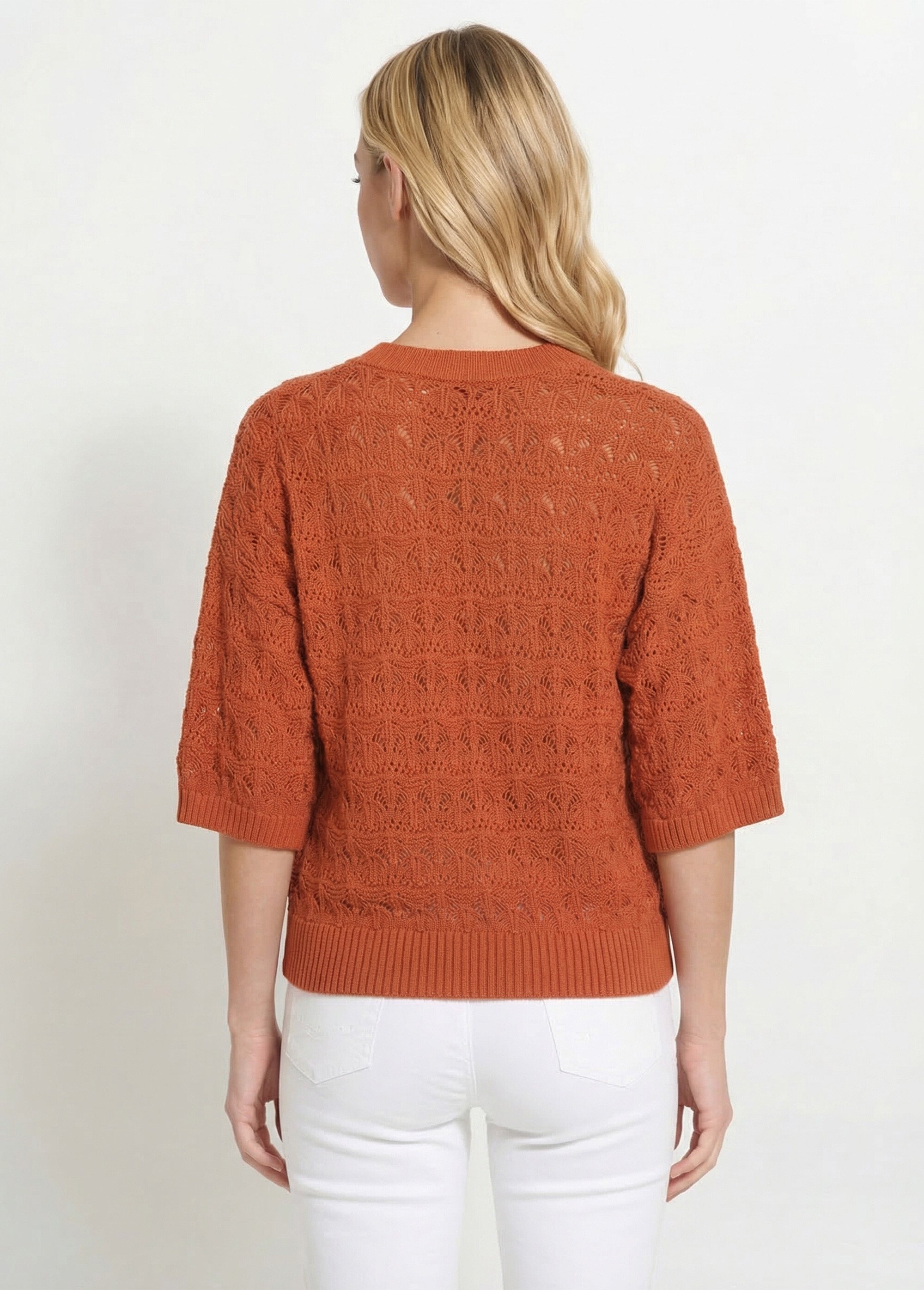 Pull manches courtes en maille ajourée